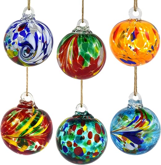 6pcs Hand-Blown Glass Balls Ornaments 6cm/2.36Inch Glass Christmas Ball Ornaments Friendship Balls Glass Balls Gazing Balls for Home Outdoor Garden Patio Décor (Multicolor)