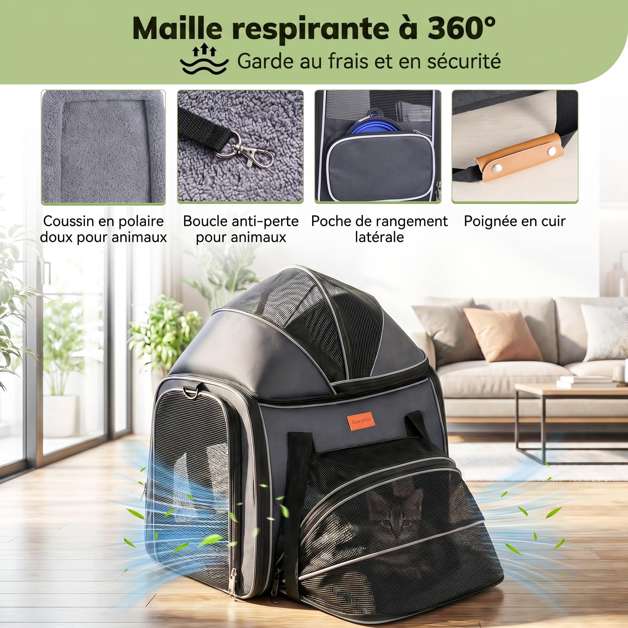 Morpilot Sac de Transport Extensible pour Chat - Extra Stable - Tissu en Maille Respirante pour Animaux de Compagnie