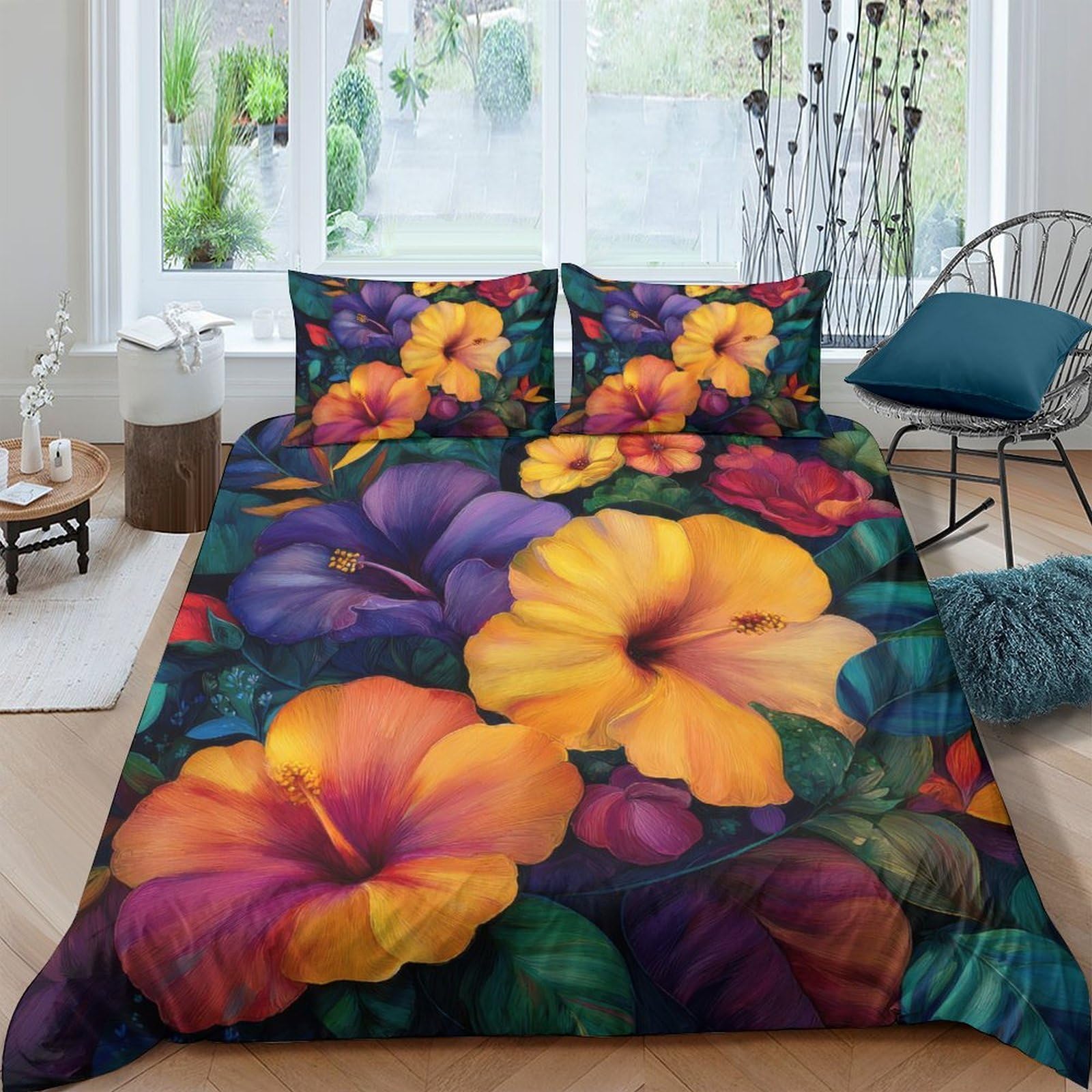 Ctjqhvkz Style-5 3D Printed Vibrant Hibiscus Fitted Sheet Microfiber Soft Floral Bed Cover For Bedroom Guest Room Dust Protection Decor Single（135X200cm）