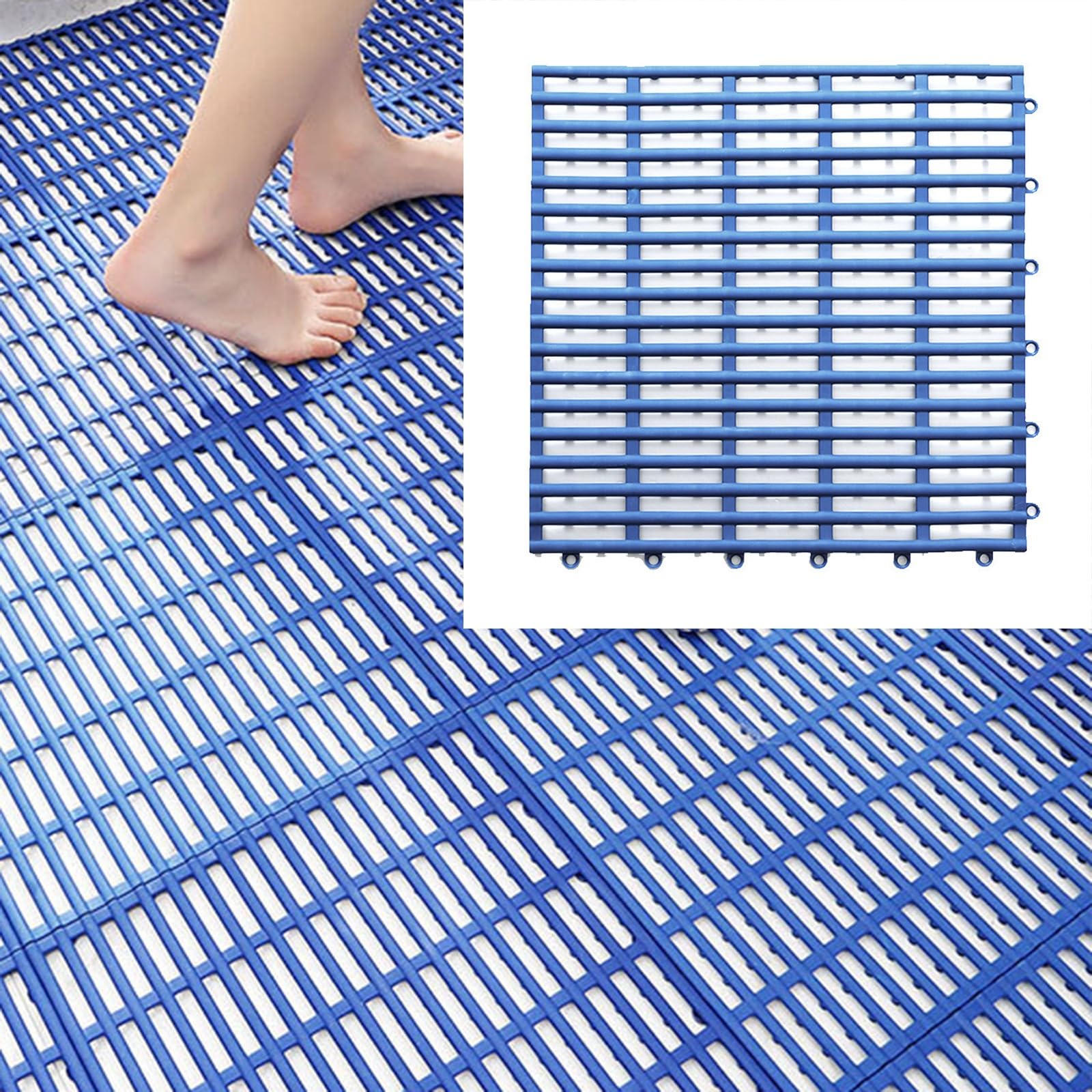 Shower Stall Mats Bathroom Cut to Size Splicing Anti Slip Pad Rubber Floor Mat Non-Slip Restaurant Mat for Floors Bar Garage Home Slip Pool Entry (Color : Blue, Size : 4pcs)