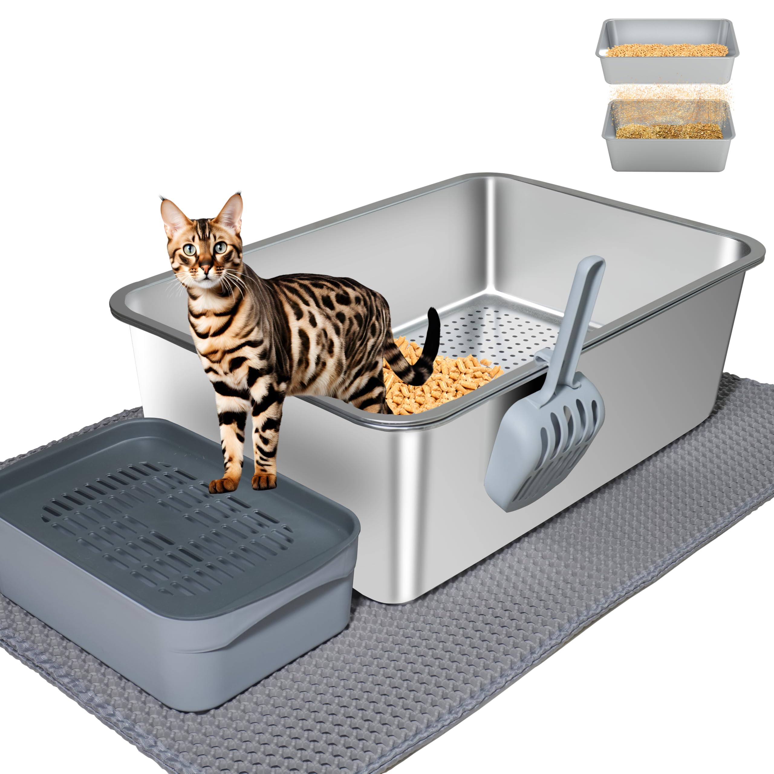 Sifting Cat Wood Pellet Cat Litter Box Stainless Steel Catman Mr