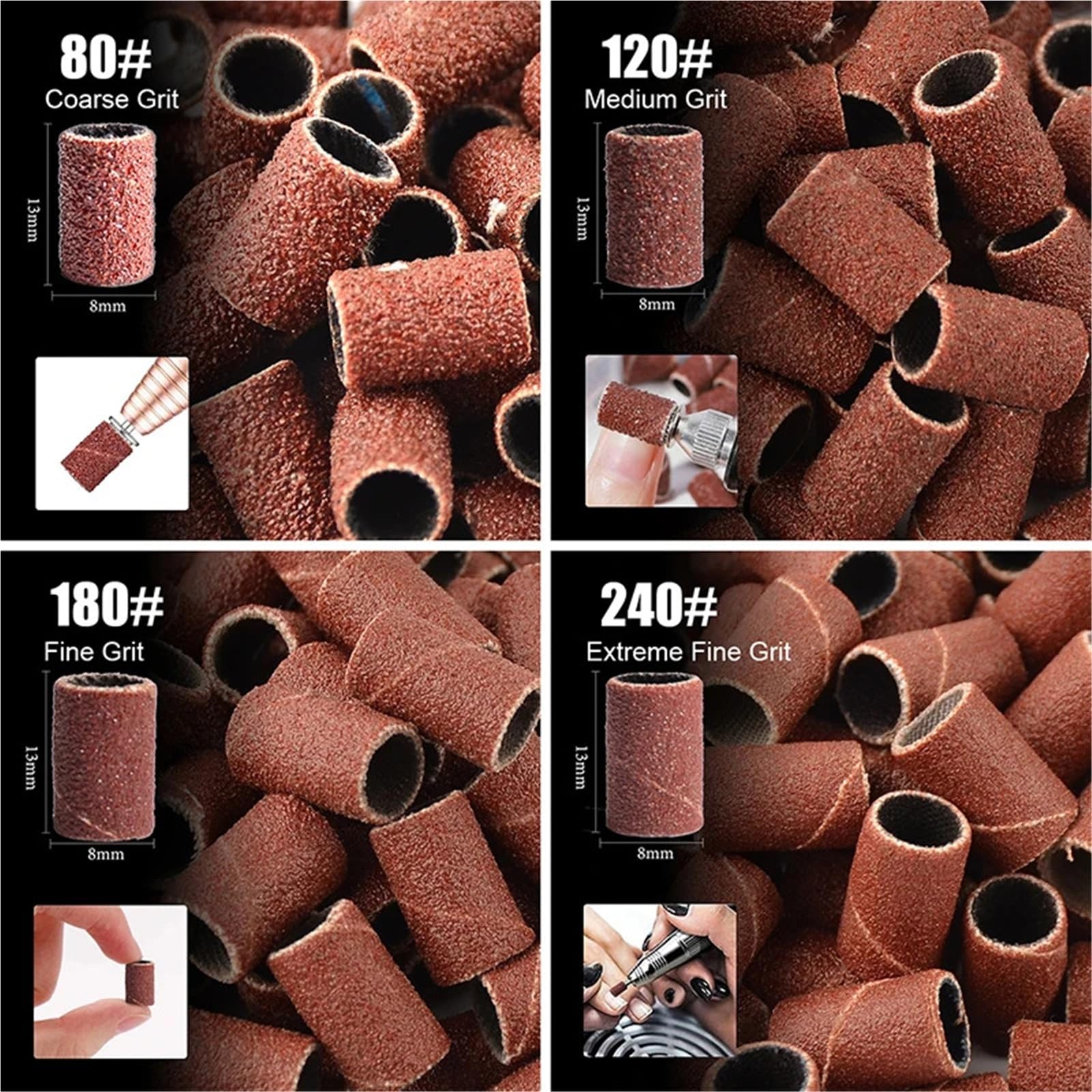 Nagelpolierkopf-Set, Schleifbandfeile, elektrische Bohrmaschine, Reparatur, Ersatz(2 sets)