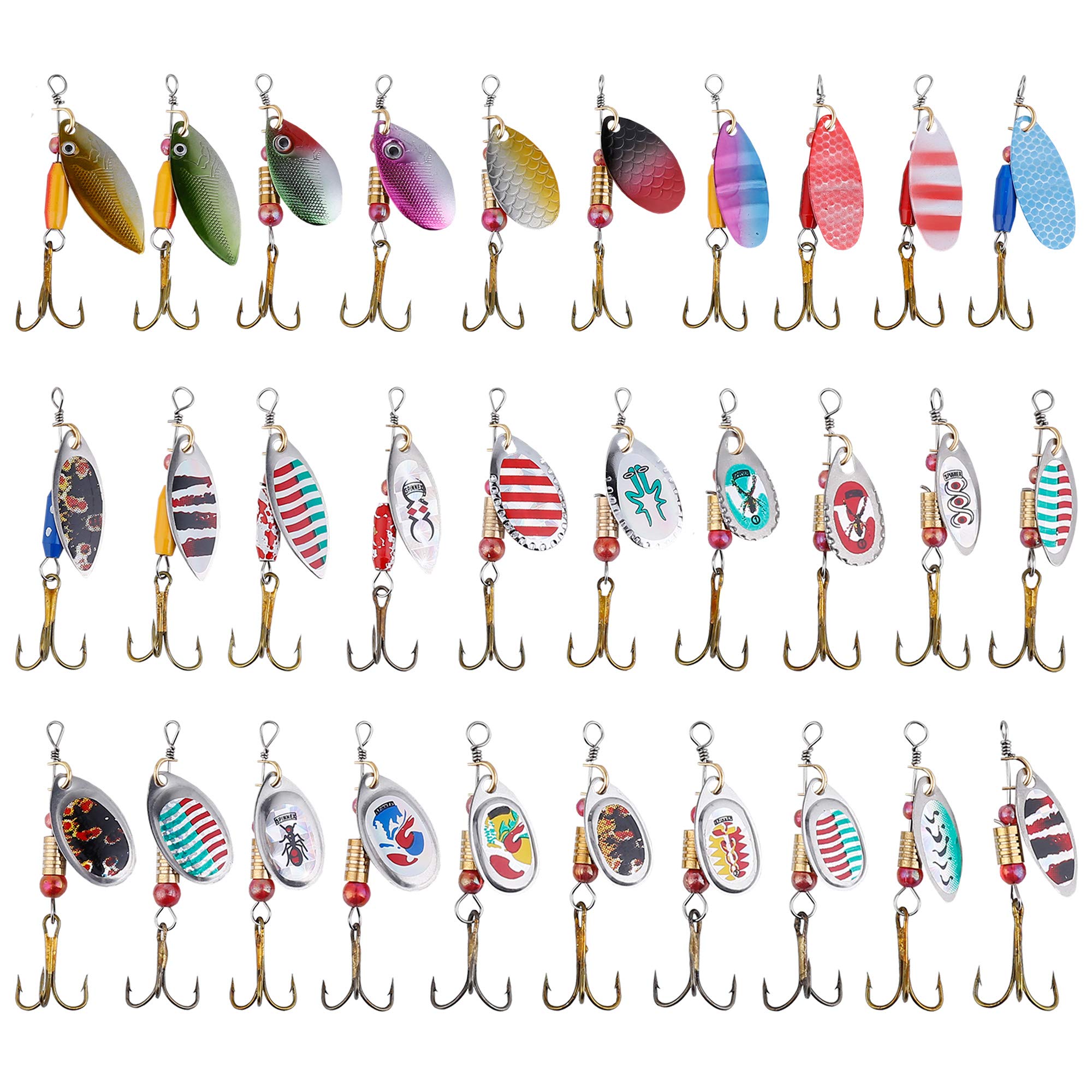 Juego de 24 cucharas de Pesca de Trucha, Percha para señuelos de Pesca de Metal, Cuchara giratoria metálica de Trucha, pincho de Pesca, carnívico
