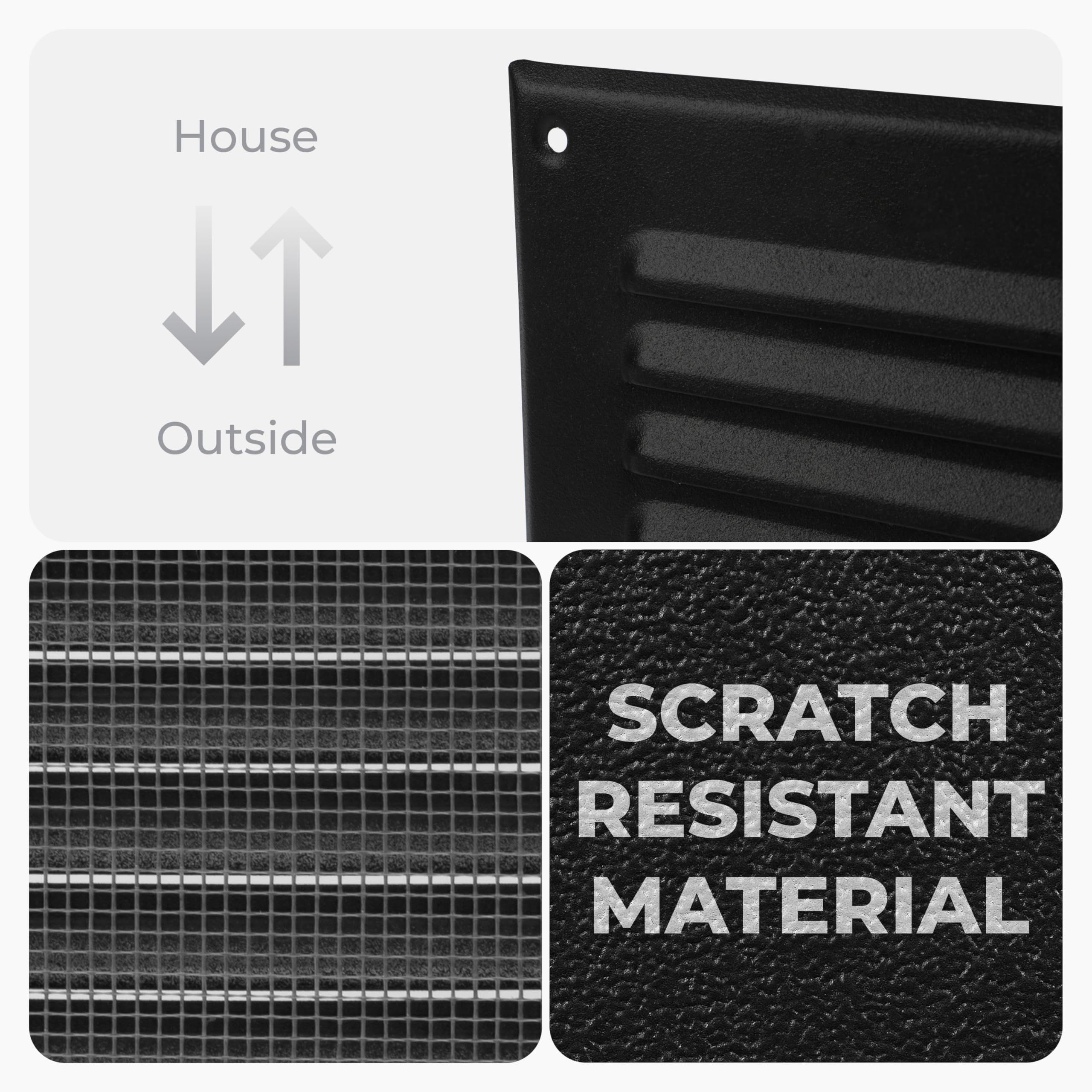 Grille d'aération carrée en acier inoxydable noir de 15,2 x 15,2 cm – Grille de retour d'air à persiennes CVC – Écran de protection intégré – Échange d'air frais dans votre maison
