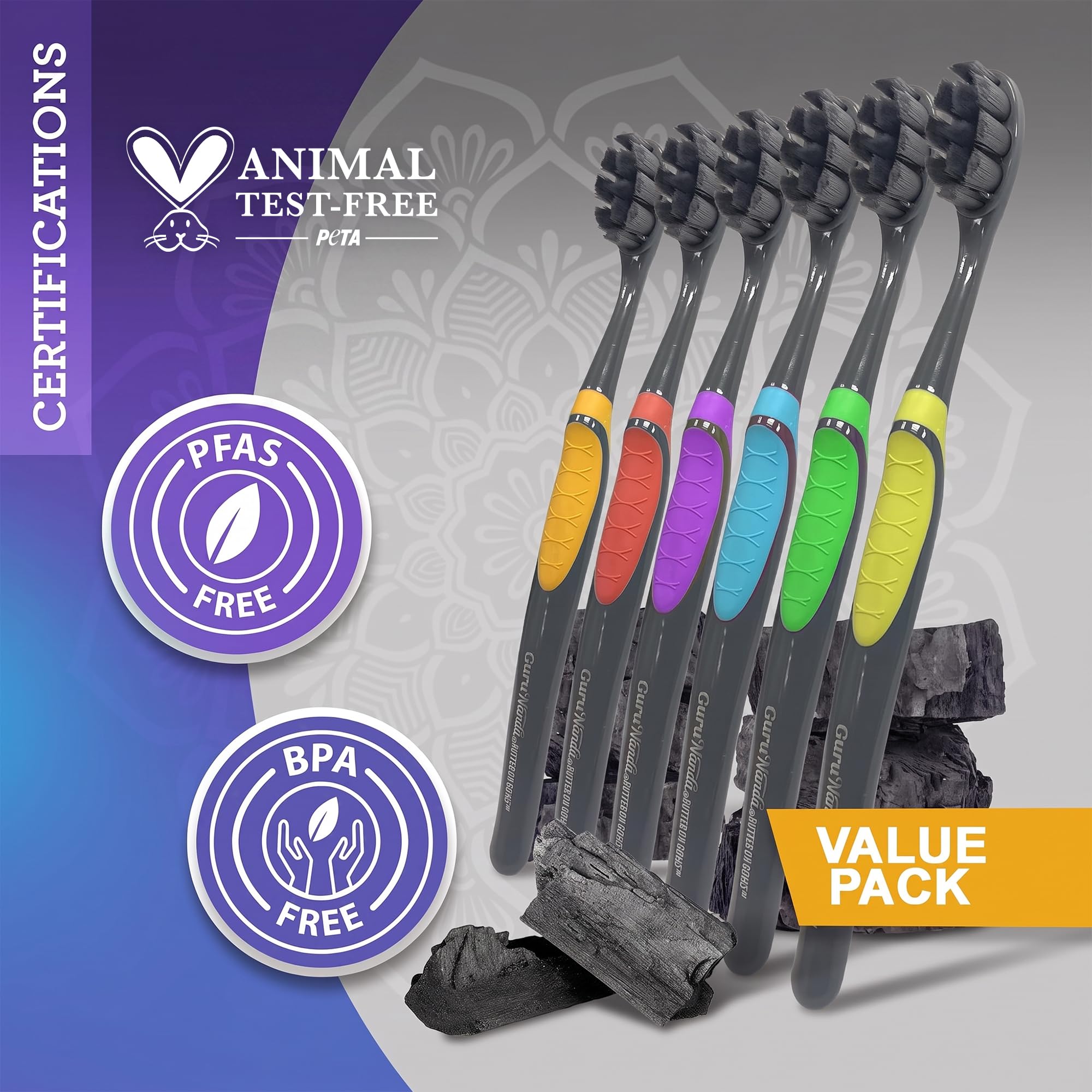 GuruNanda Charcoal Toothbrush - Sensitive Teeth -5