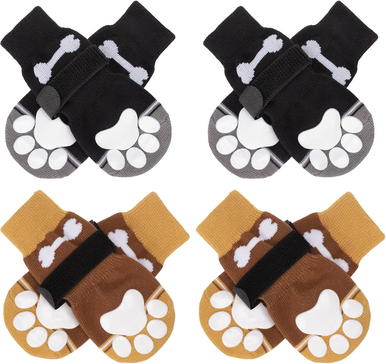 Double Side Anti-Slip Dog Socks - 4 Pairs Soft and Breathable Pet Paw Protectors with Adjustable Straps for Indoor on Hardwood Floor Wear