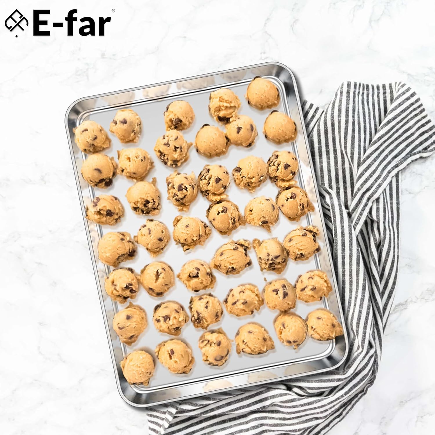 E-far Large Baking Sheet, 20”x14” Stainless Steel Cookie Sheet Pan for Oven, Non Toxic Metal Baking Tray for Cake Cookies, Healthy & Rust Free, Mirror Finish & Dishwasher Safe, 1 Pack - Image 7