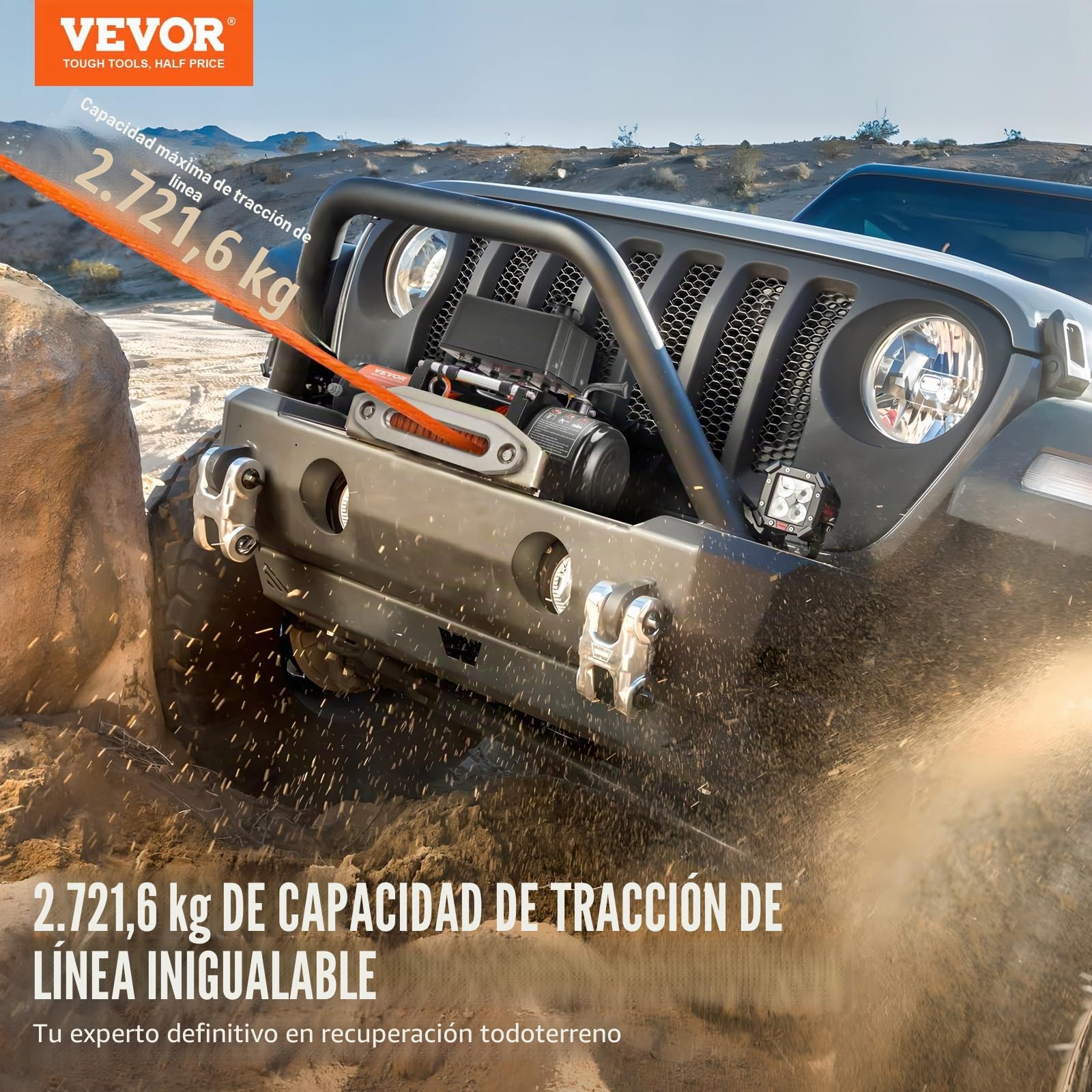 VEVOR Cabrestante Eléctrico 2722 kg Cabrestante para Camión con Cable Sintético de Φ 0,6 x 1676,4 cm Guía de Aluminio Control Remoto Inalámbrico y con Cable para Remolcar Vehículo Todoterreno, Barco