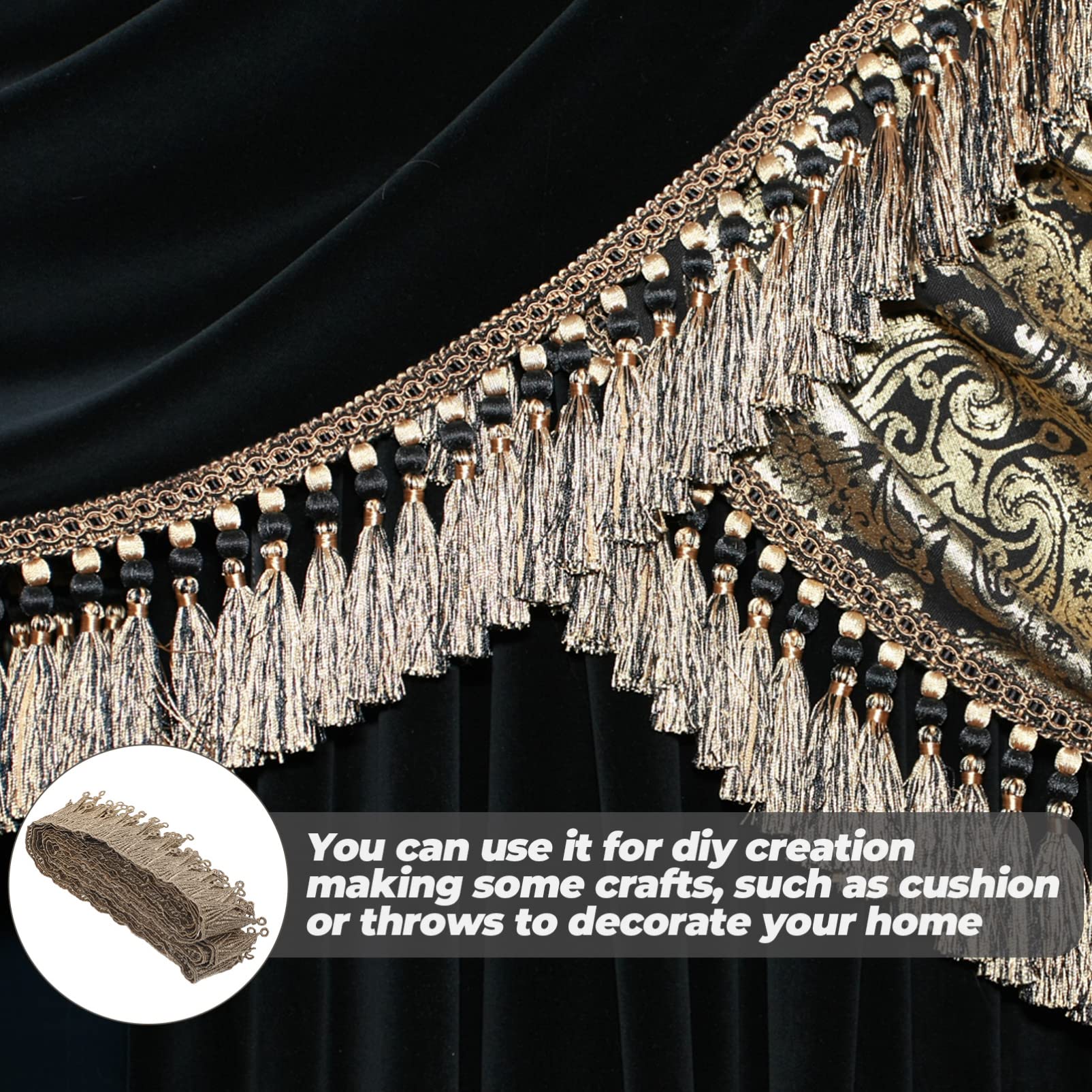 Dentelle Dorée Tissu Dentelle pour Maison Franges de Rideau pour Confection Accessoire de Décoration Intérieure