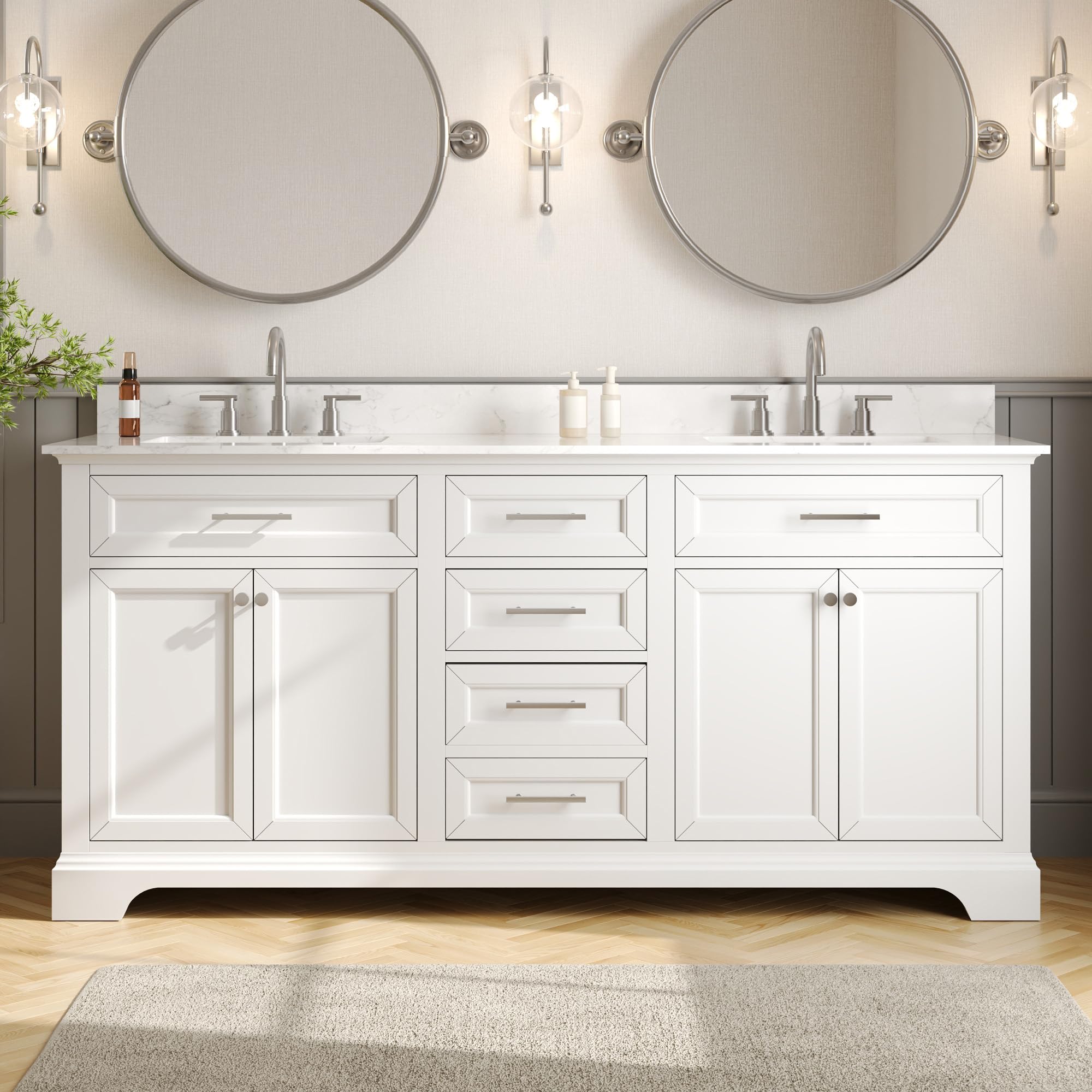 DeerValley 72 Inch Pre-Assembled Bathroom Vanity with Double Sink