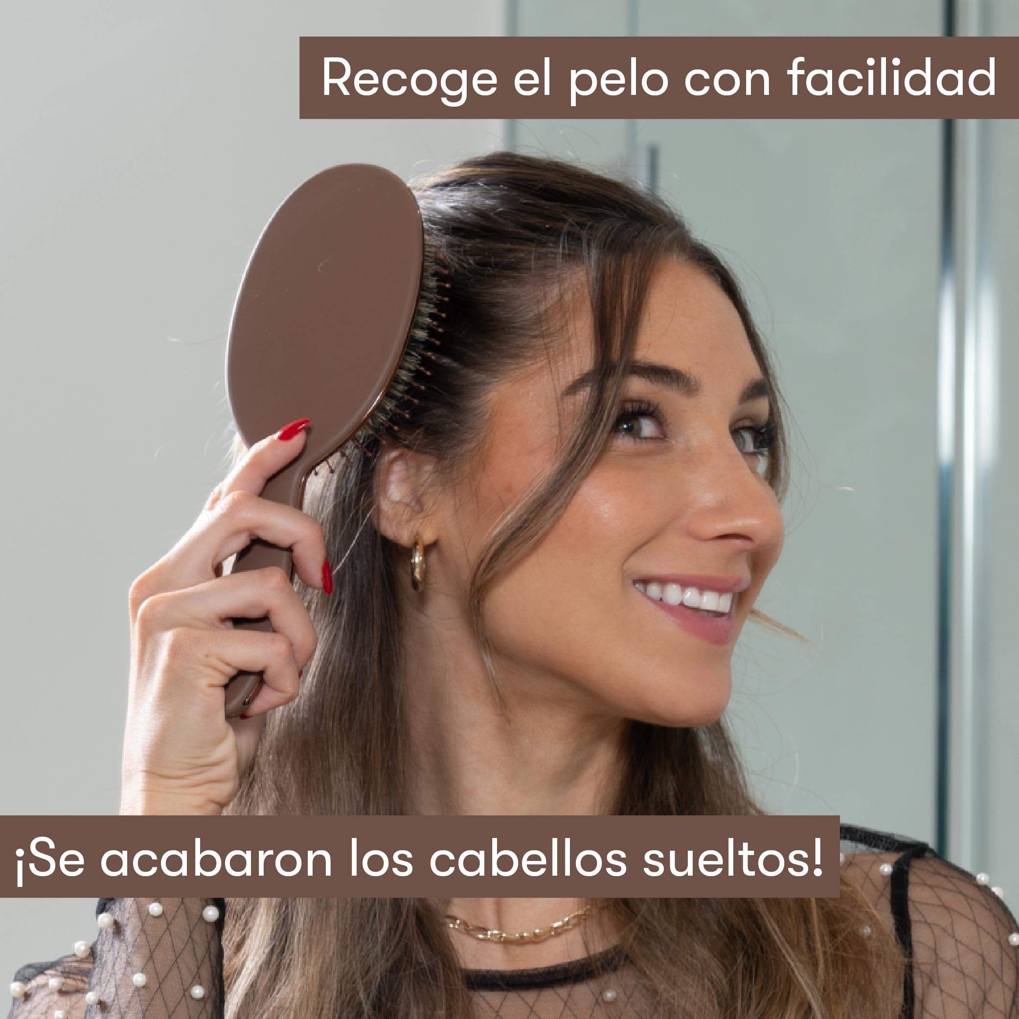 FRAMAR Cepillo Cerdas Jabali Pelo Fino - Cepillo Cerdas Naturales, Cepillo de Pelo Antirotura y Antitirones para Cabello Fino, Ideal Para Añadir Brillo o Volumen, Boar Hair Brush - Chocolate
