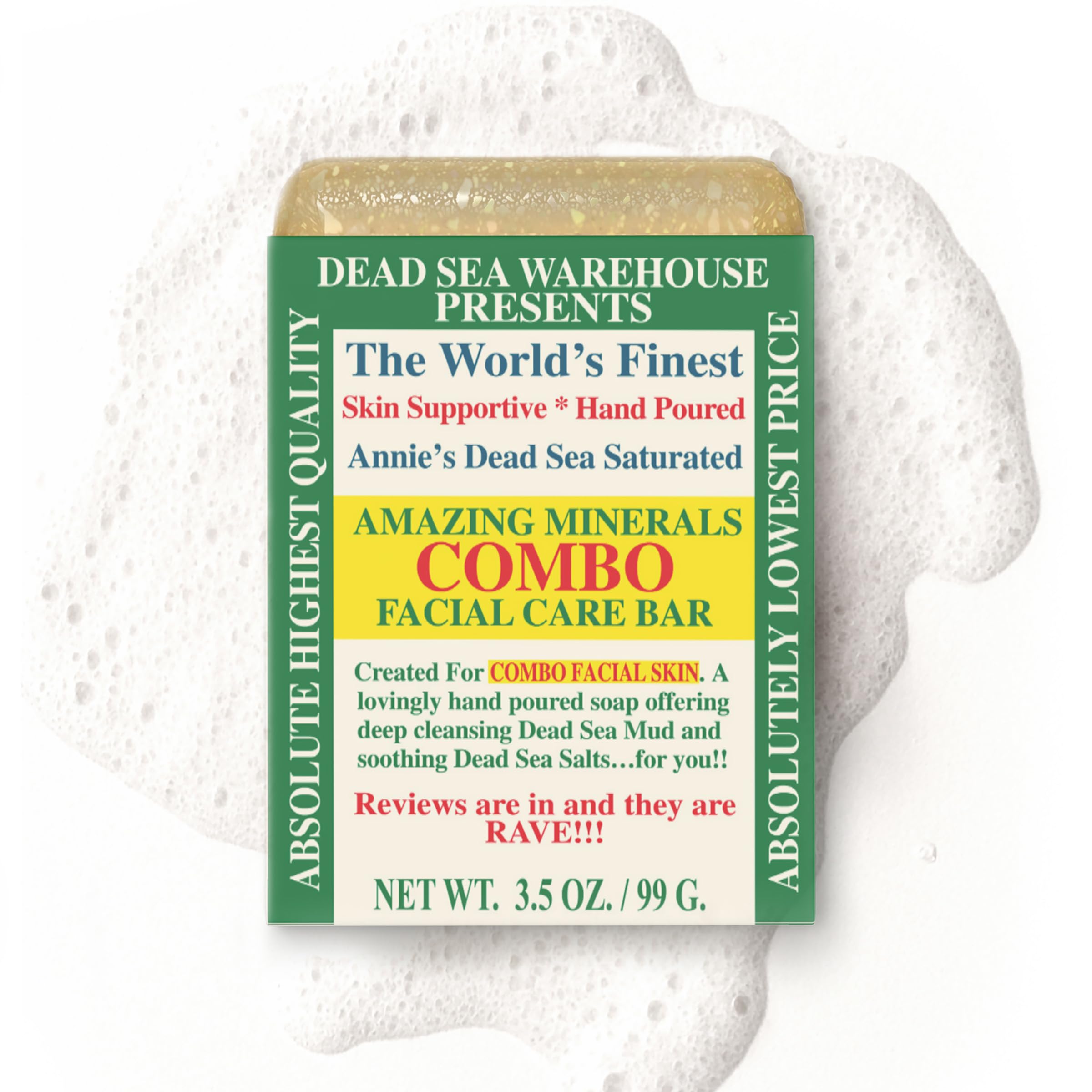 Dead Sea Warehouse - Dead Sea COMBO Facial Care Bar - Face Soap for Women and Men - Clarifying Dead Sea Mud & Salt Soap for Combination Skin, Handmade & Unscented, 3.5 oz