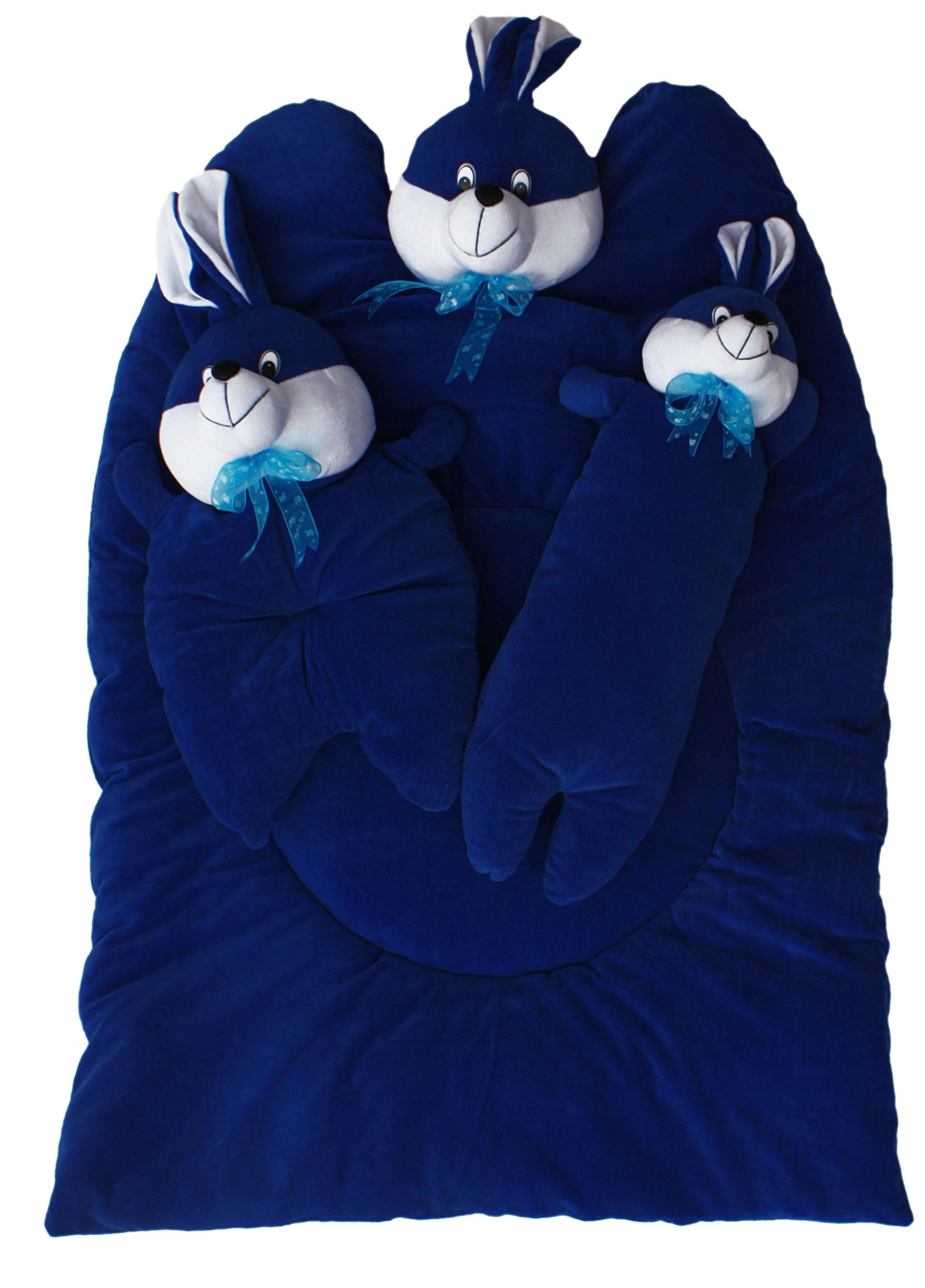 AMARDEEP Navy Blue Bunny Mattress with Bolsters and Pillow 105 * 65 * 7 cms 0-1yr
