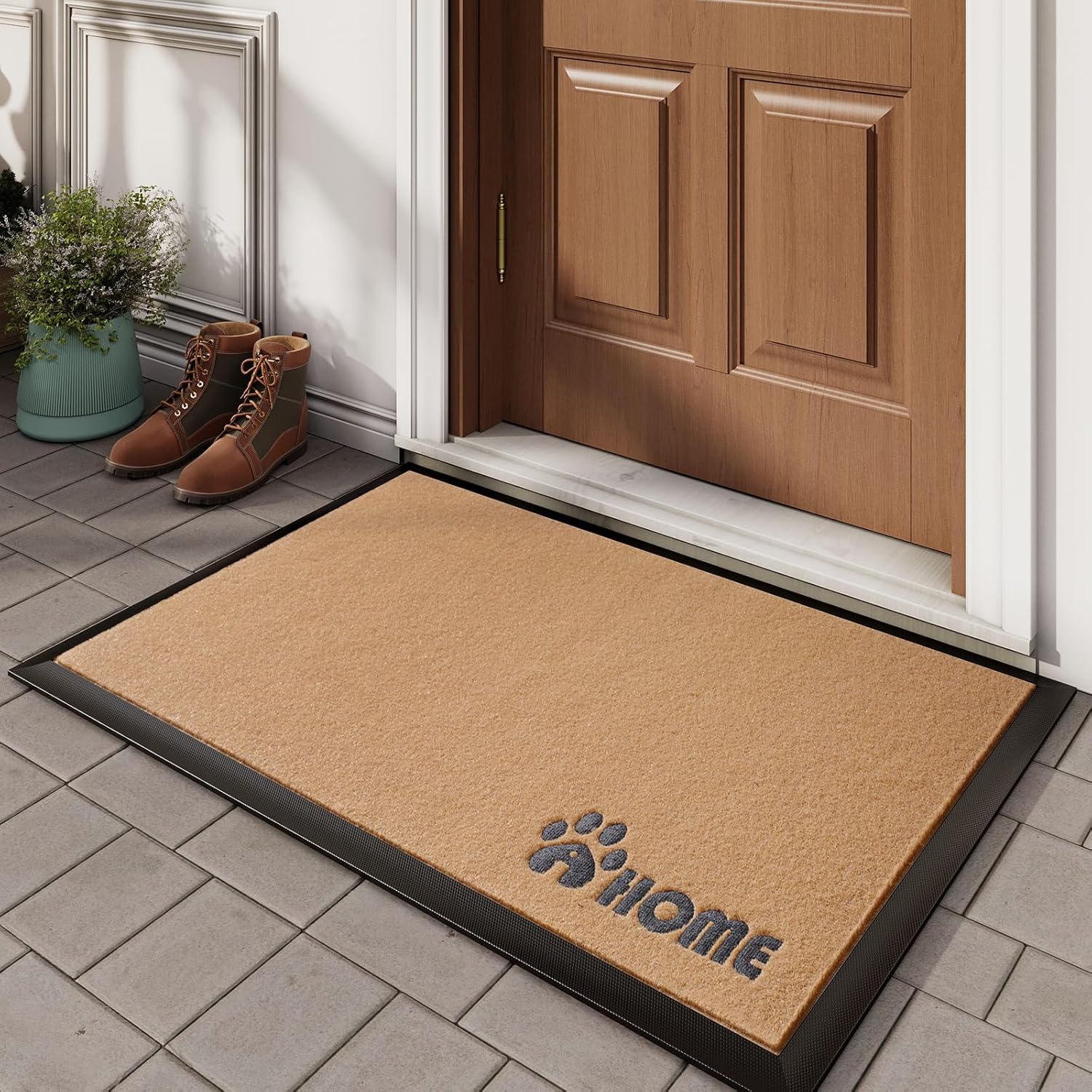 Dirt Trapping Outdoor Welcome Mats, 17x30 Durable Non-Slip Door Mat Outside Entrance, Low Profile Easy Clean Doormat for Patio Porch Front Indoor Entryway, Brown 17"x30" Brown/Home