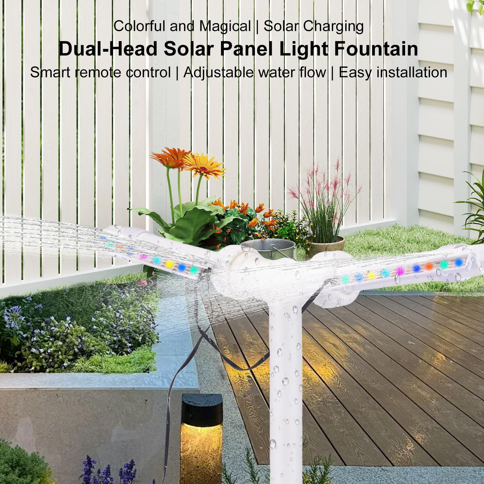 Solarpool Brunnen mit Lichtern, für Erdbecken, Fernbedienung, Verstellbare Dual Sprüher Wasserfall Sprinkler, Zum Abkühlen des Schwimmens Im Freien