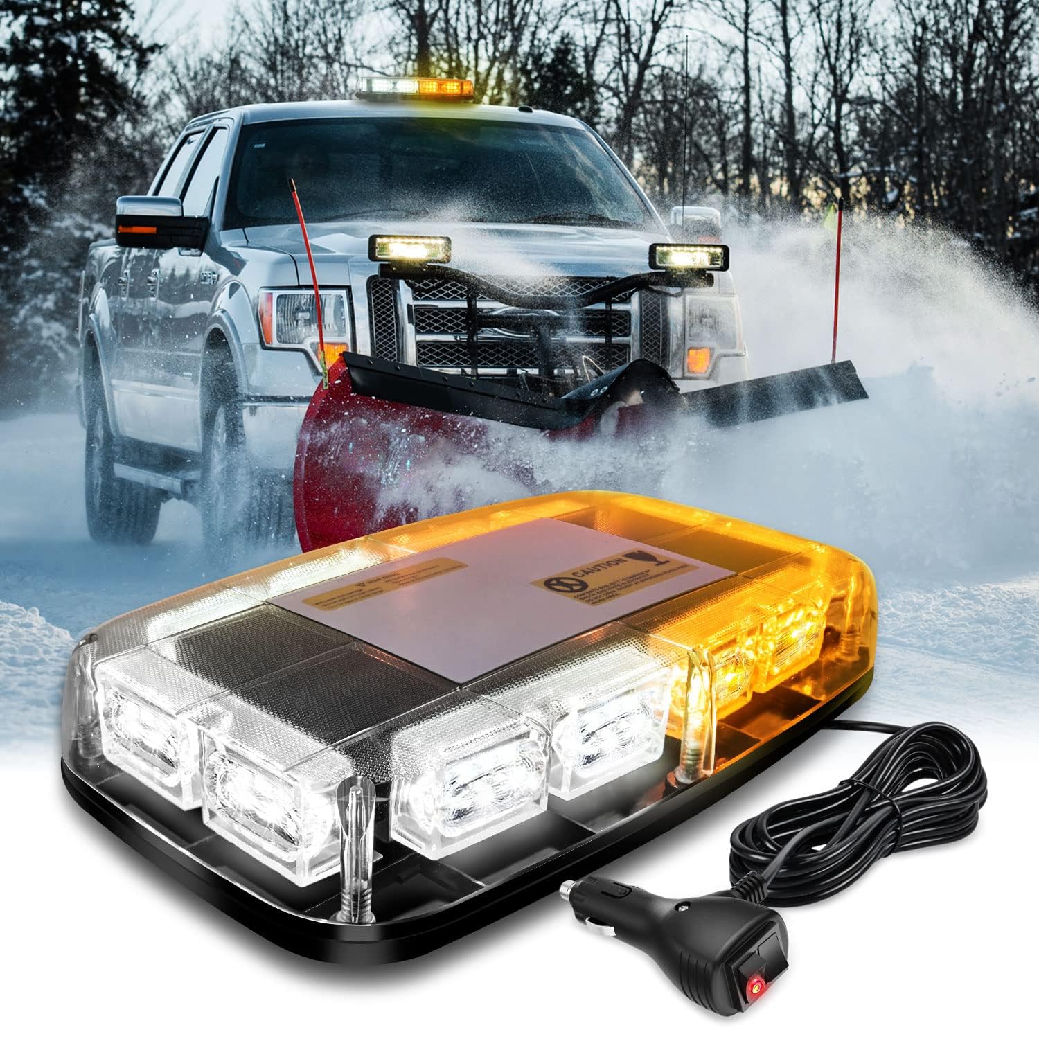 48 LED Emergency Strobe Light Bar for Roof Top, High Visibility Amber/White, 12-24V, Mini LED Safety Warning Light with Magnetic Base, Suitable for Cars, Snow Plows, Trucks, Construction Vehicles
