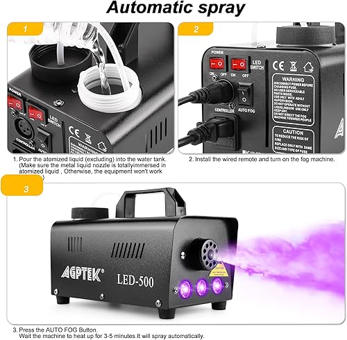 Miniatura 3 de AGPTEK Máquina de niebla, máquina automática de humo en aerosol con efecto de luz LED colorido, control remoto inalámbrico y con cable con indicador