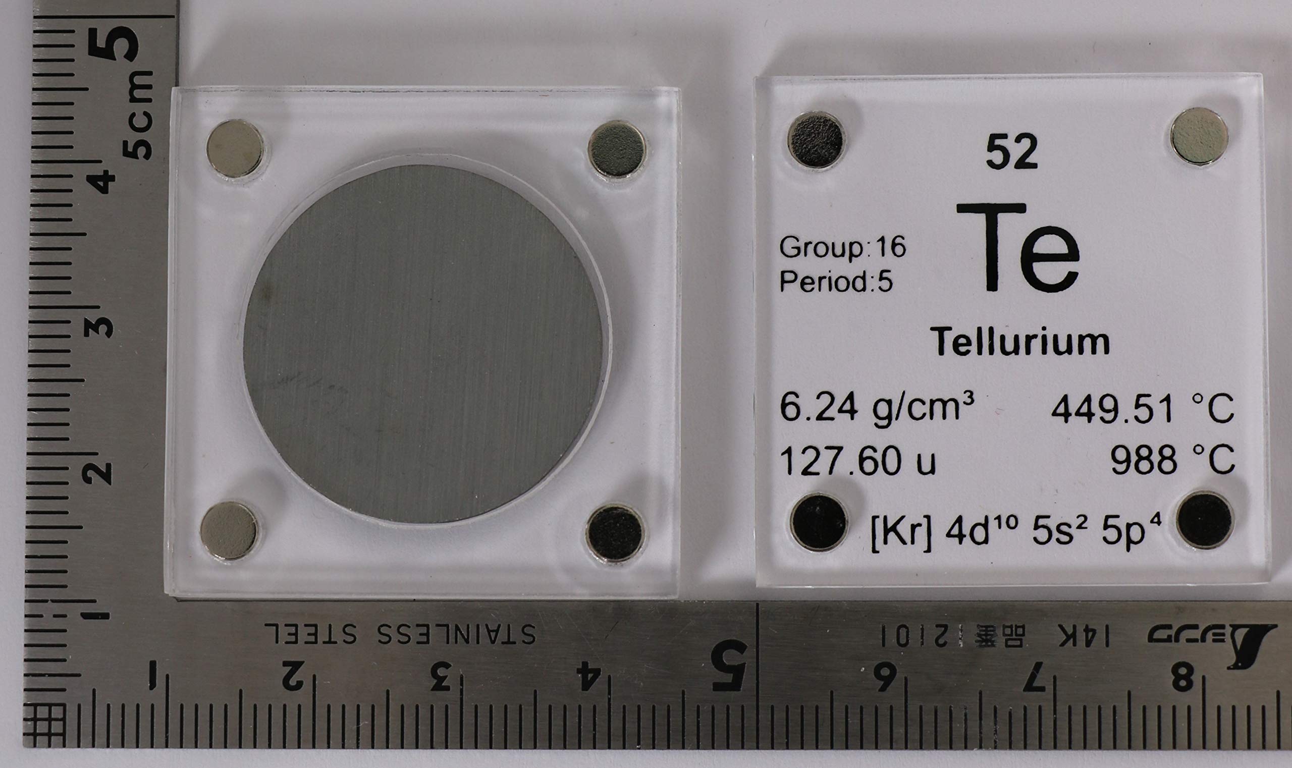 Tellurium (Te) - Disco metálico de 24,26 mm con estuche acrílico para colección o experimentos