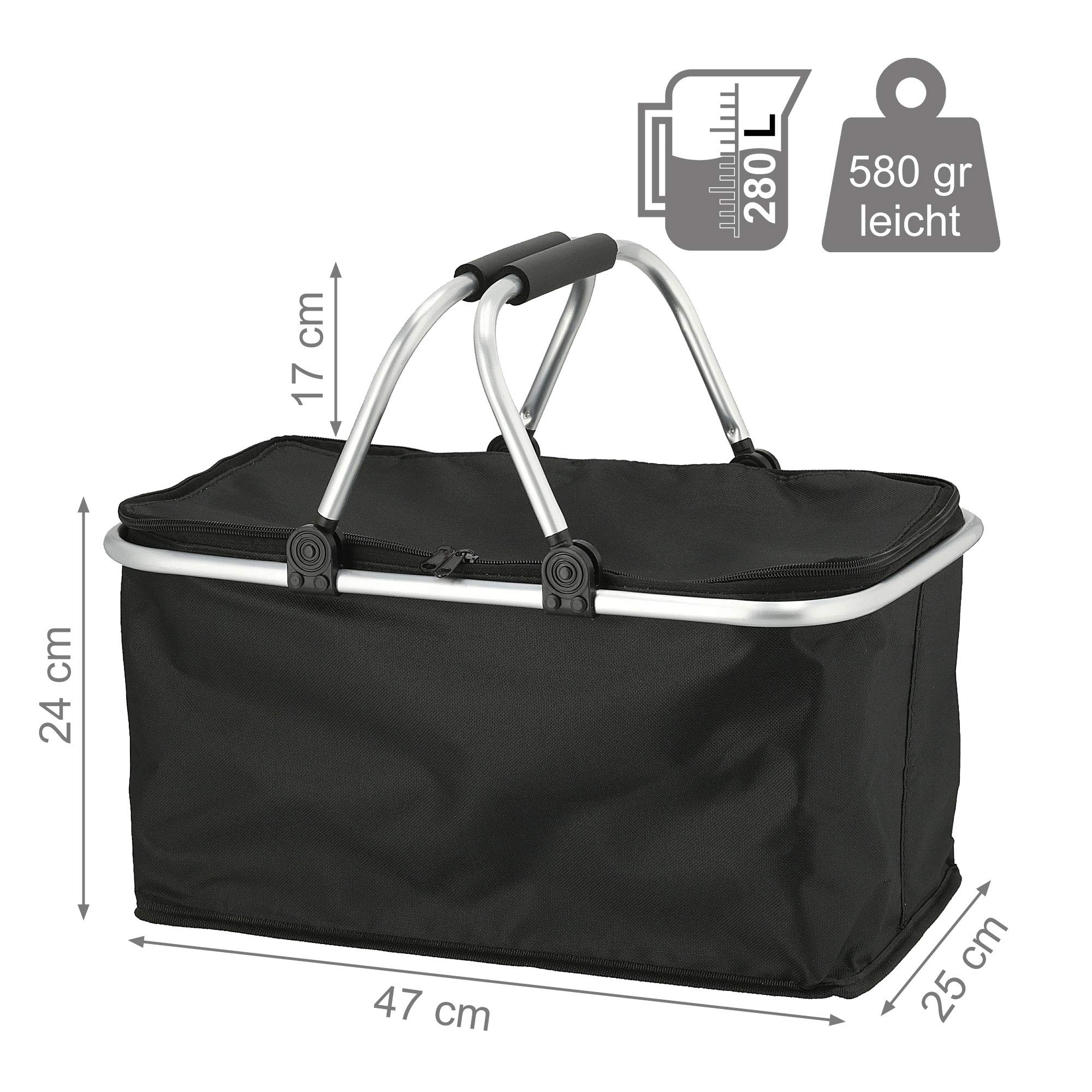 Cepewa - Cestino per picnic pieghevole, con funzione termica, borsa termica, cestino per la spesa, 30 l, colore nero