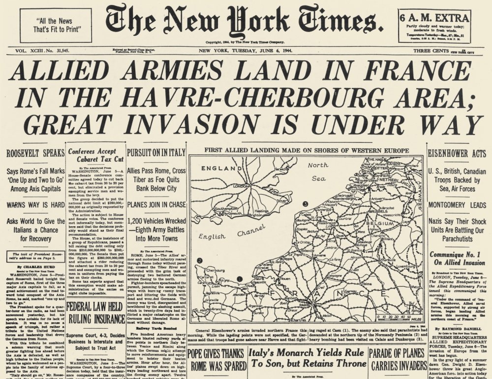 Amazon.com: Wwii D-Day Newspaper 1944 Nfront Page Of The New