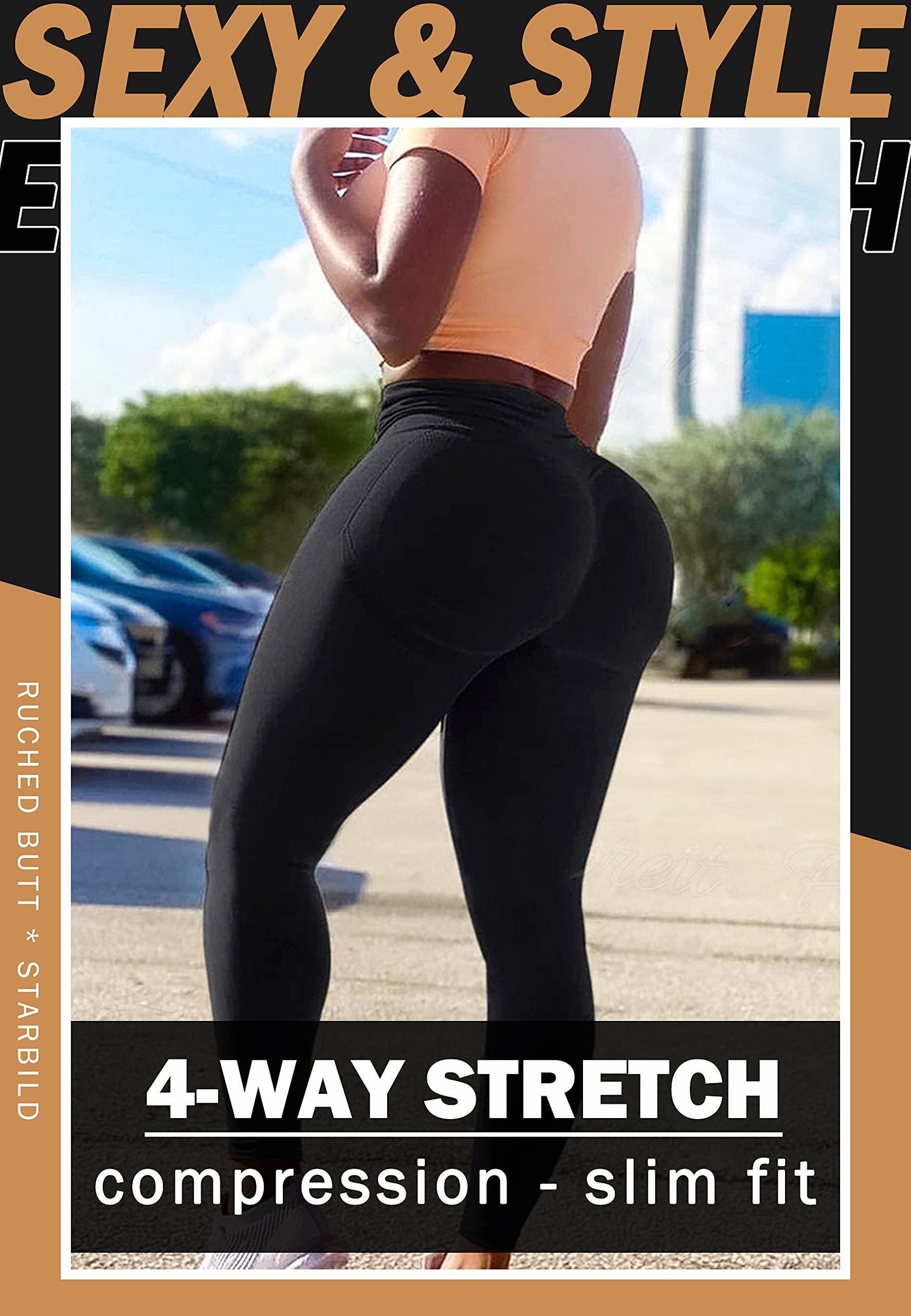 STARBILD - Leggings da donna in pelle PU, pantaloni corti in pelle, a vita alta, sexy, con push up e a sigaretta.