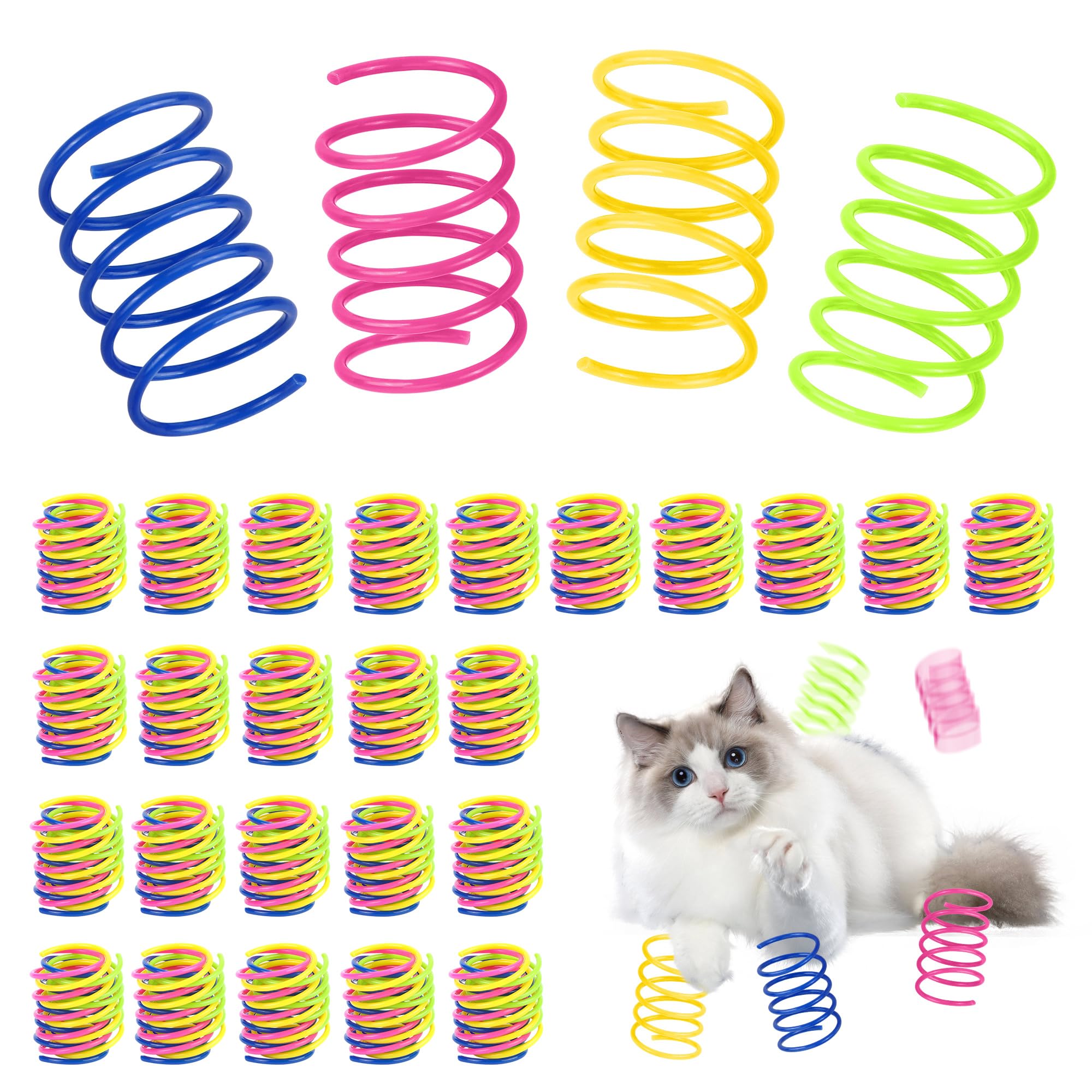 TYSM-CC 100 Piezas Juguetes de Primavera, Muelle Juguete de Plástico en Espiral Coloridos para Gato Interactivos para Mascotas