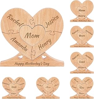 Custom Personalized Gifts for Mom Dad - Personalized Wooden Puzzle with 1-8 Names,Custom Heart Name Puzzle,Personalized Gifts for Mom Dad Family