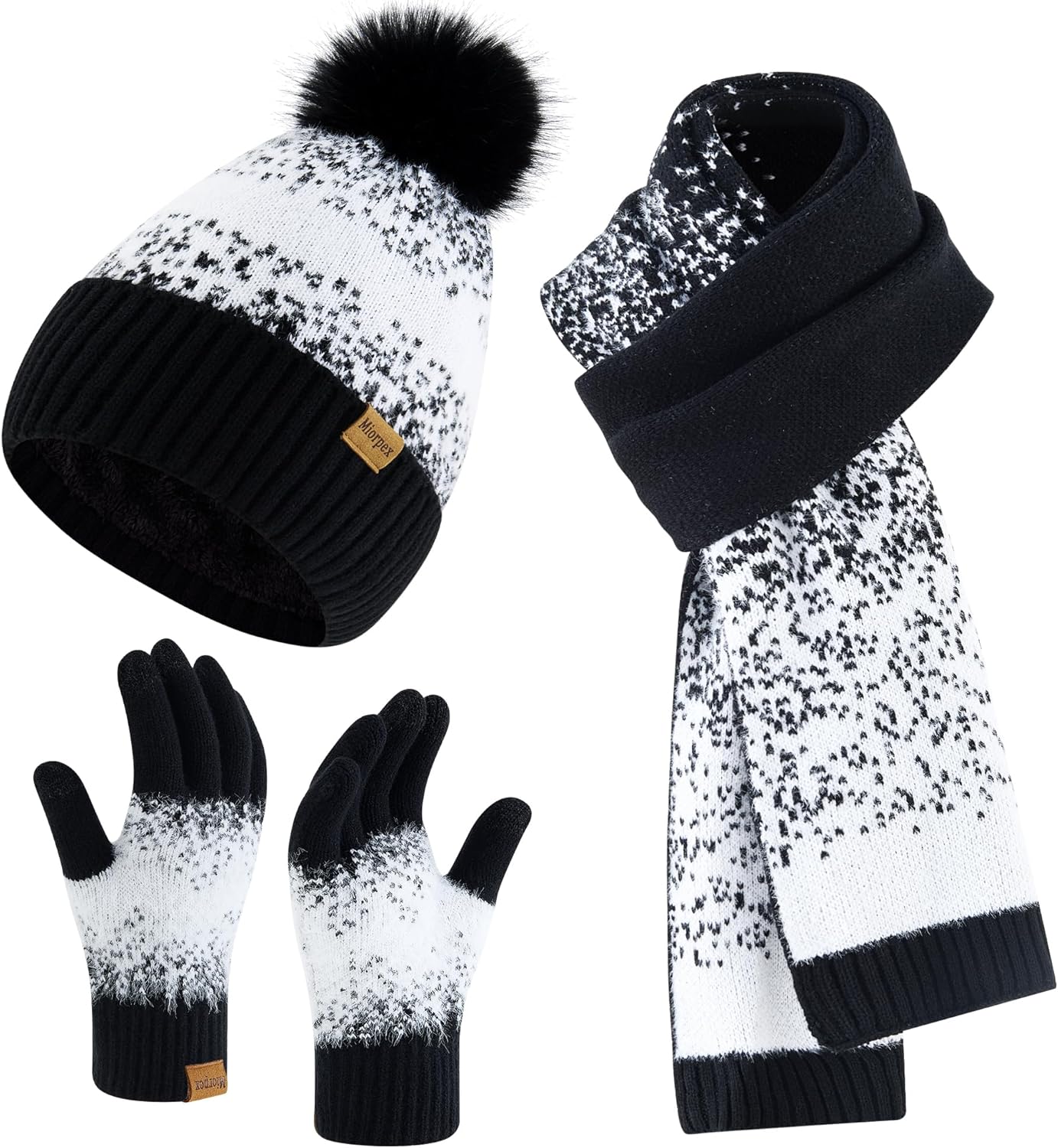 Miorpex Womens Winter Beanie Hat Touchscreen Gloves Long Scarf 3 Set with Warm Fleece Lined Knit Skull Caps Scarves for Women