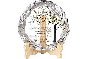 Personalized 25th Anniversary Crystal Plate with Gold Leaf Wreath