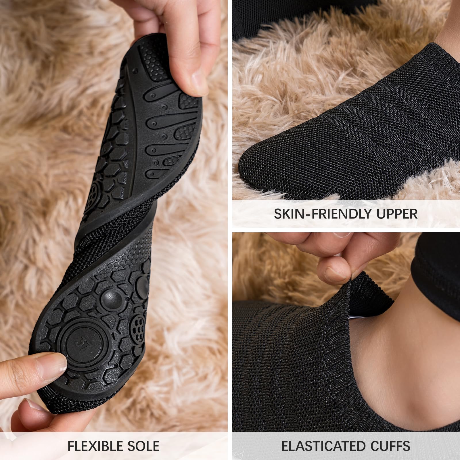 Sosenfer Hausschuhe Herren Damen Barfuss Schuhe Damen Rutschfest Slip on Slipper Flache Barfusshausschuh Home Kuschelige Pantoffel Geschlossen Unisex