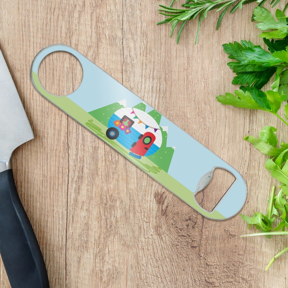 Vintage Retro Camper RV Camping Travel Trailer Stainless Steel Vinyl Covered Flat Bartender Speed Bar Bottle Opener