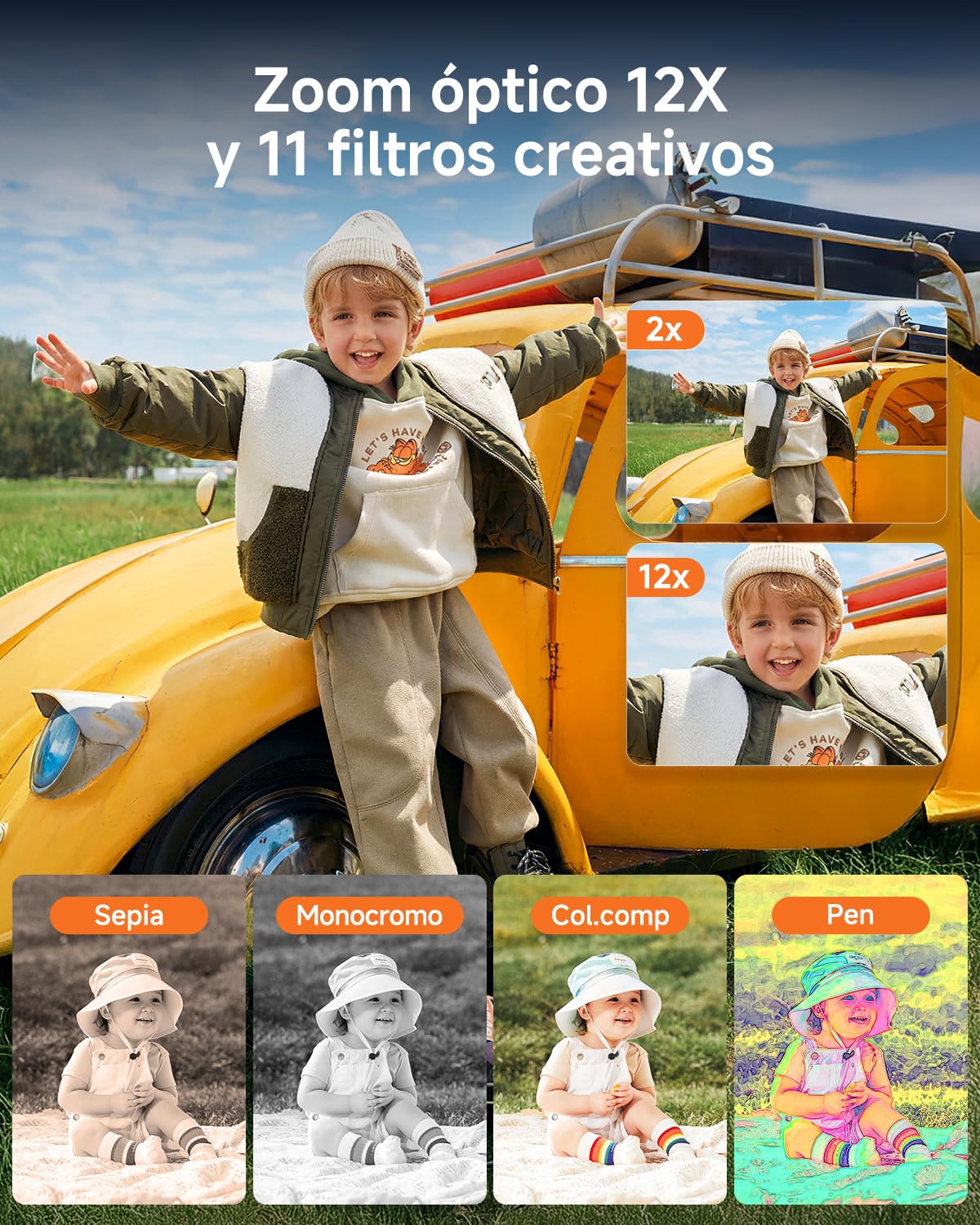 Camara Digital 64MP 4K Rollei Compactline 12X Cámara de Fotos Compacta Zoom Óptico 12x con Doble Pantalla Vlog Camera Portátil para Adolescentes Principiantes, Camara-Fotos-Digital-Camera-Fotográfica