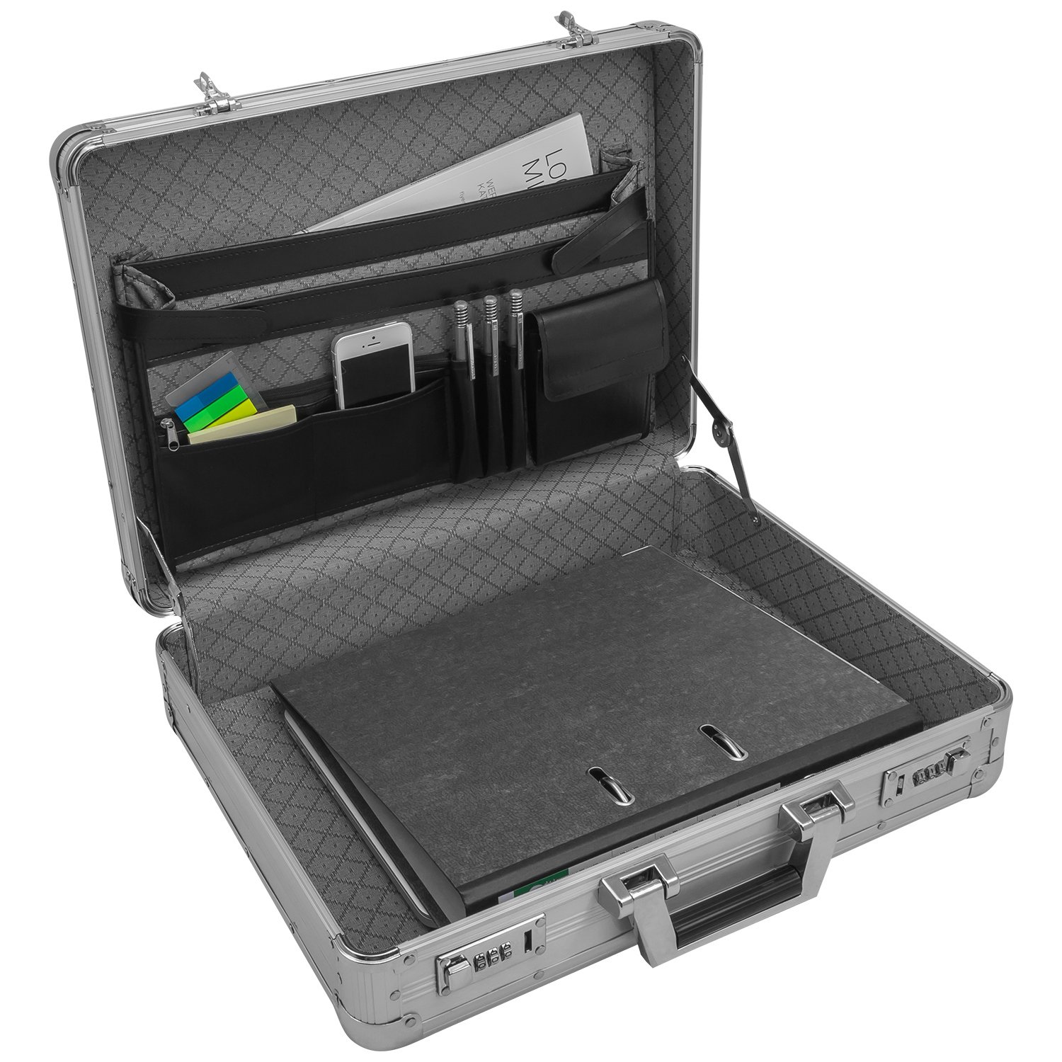 anndora Aktenkoffer Aluminium Attaché Koffer Silber - Zahlenschloss abschließbar