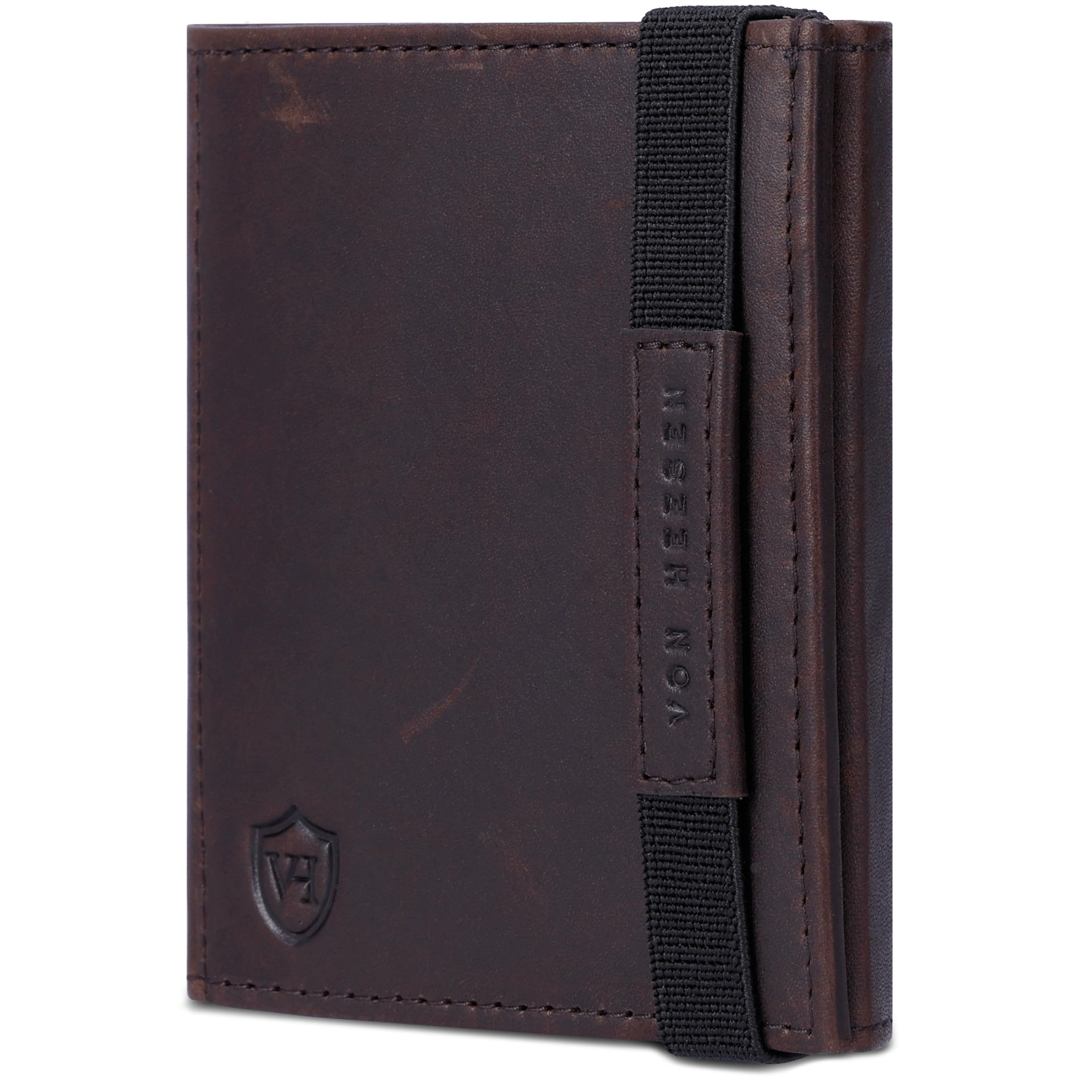 VON HEESEN Slim Wallet mit RFID Schutz - Geldbörse Herren klein - Mini Geldbeutel Damen Portmonee - Kartenetui Echtleder Karten Portemonnaie - Leder Kreditkartenetui (Braun Waxy)