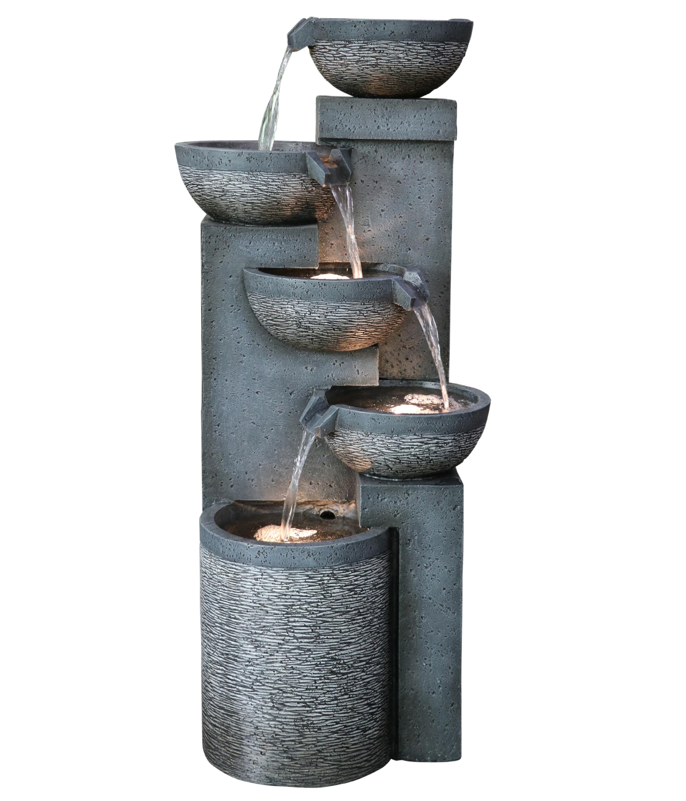 Dehner Gartenbrunnen Merkur, Terassenbrunnen frostbeständig, Brunnen für Außen, mit LED Beleuchtung, ca. 91 x 39 x 39 cm, Polyresin, grau