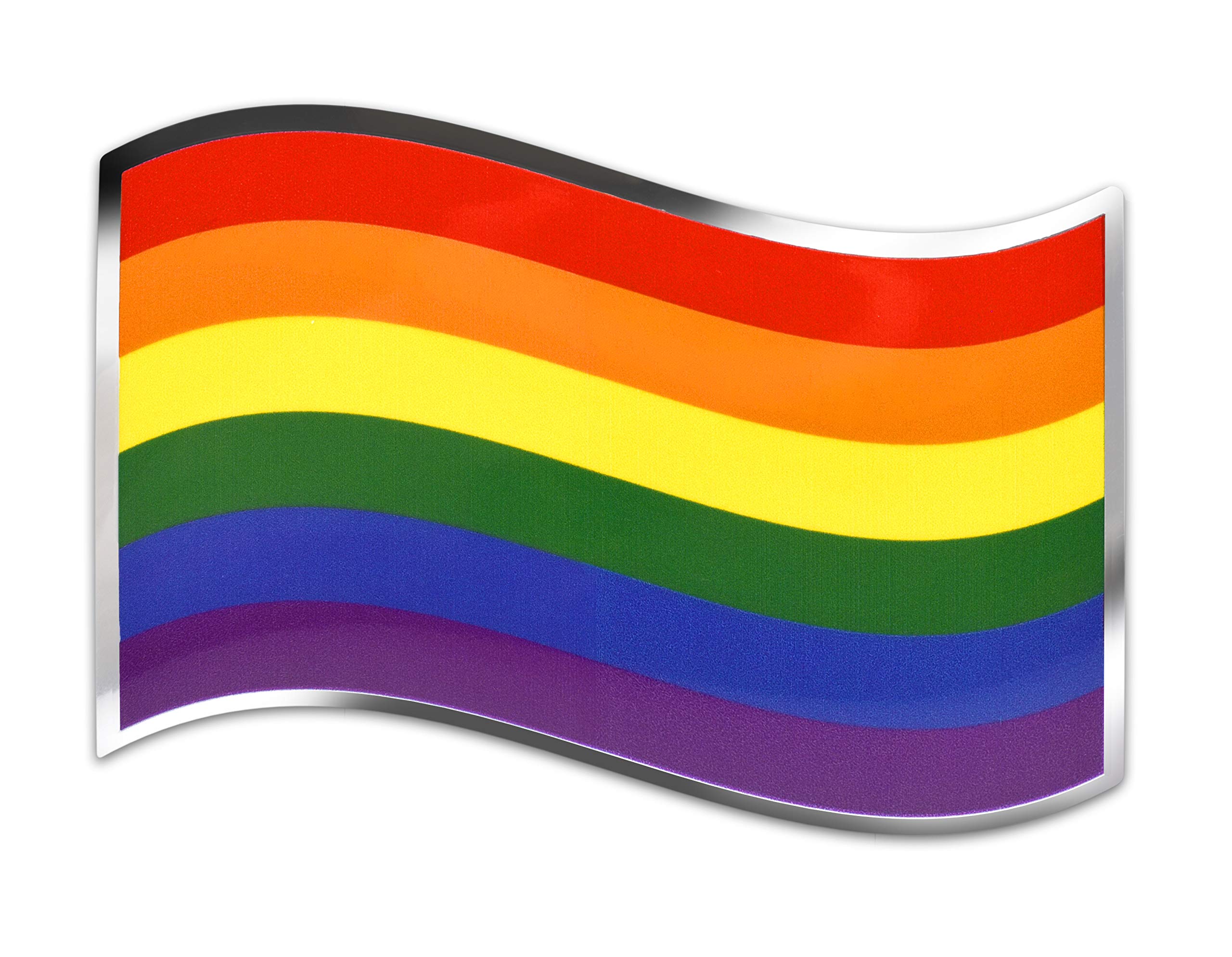 Rainbow Rides Pride Waving Flag LGBTQ+ Premium Decal (3.5" x 2.75") | Automotive-Grade Shiny Metallic All Weather Sticker for Car, Water Bottle,