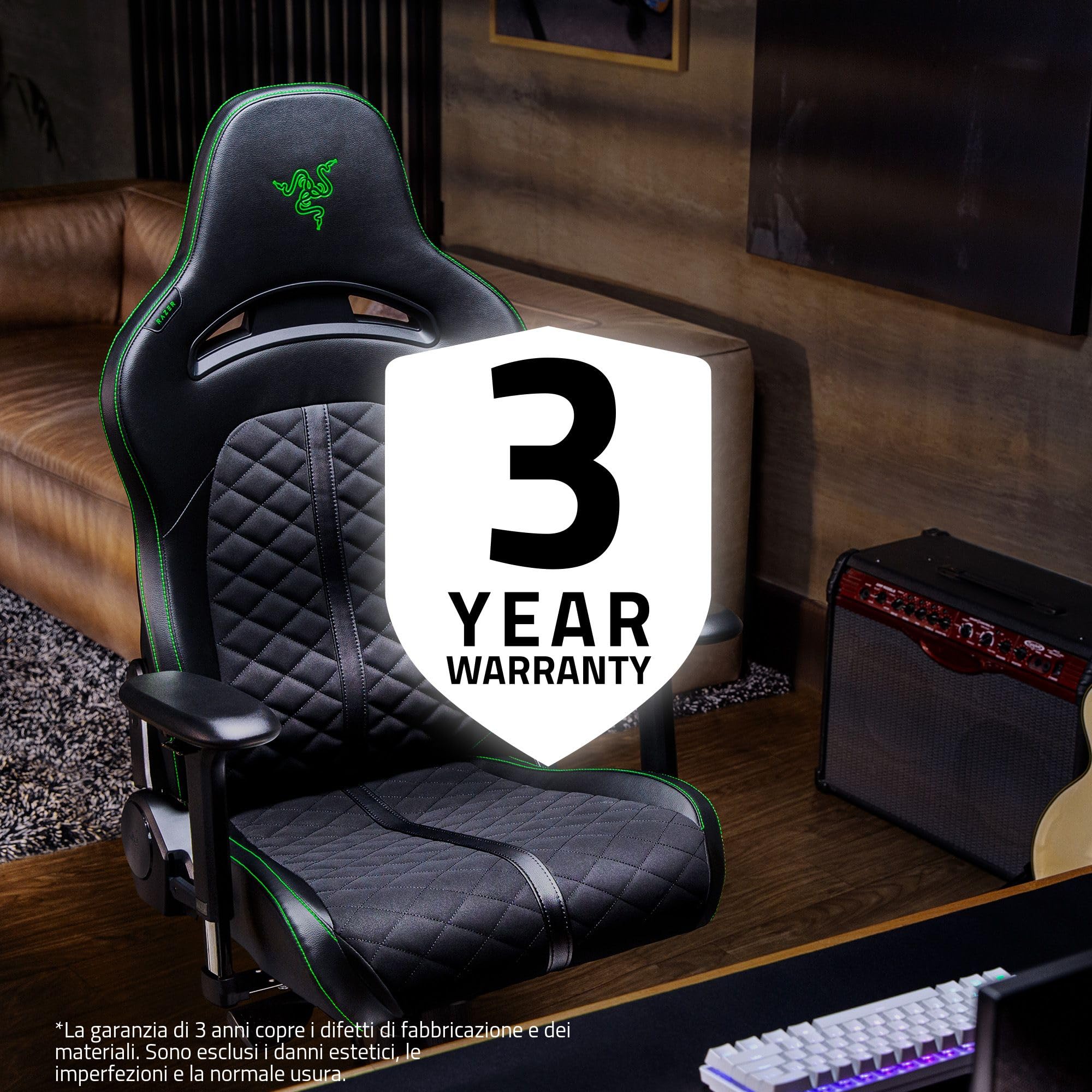 Razer Enki (Black) - Sedia da Gaming con Supporto Lombare Integrato, Finta Pelle Multistrato, Cuscini in Schiuma Ad Alta Densità, Braccioli 4D, Cuscino Poggiatesta