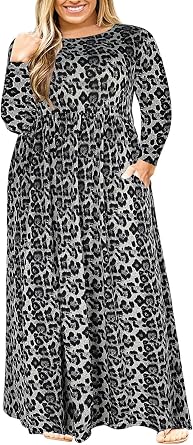 Nemidor Plus Size Maxi Dress for Curvy Women Fall Casual Loose Long Sleeve Dresses with Pocket 14-26