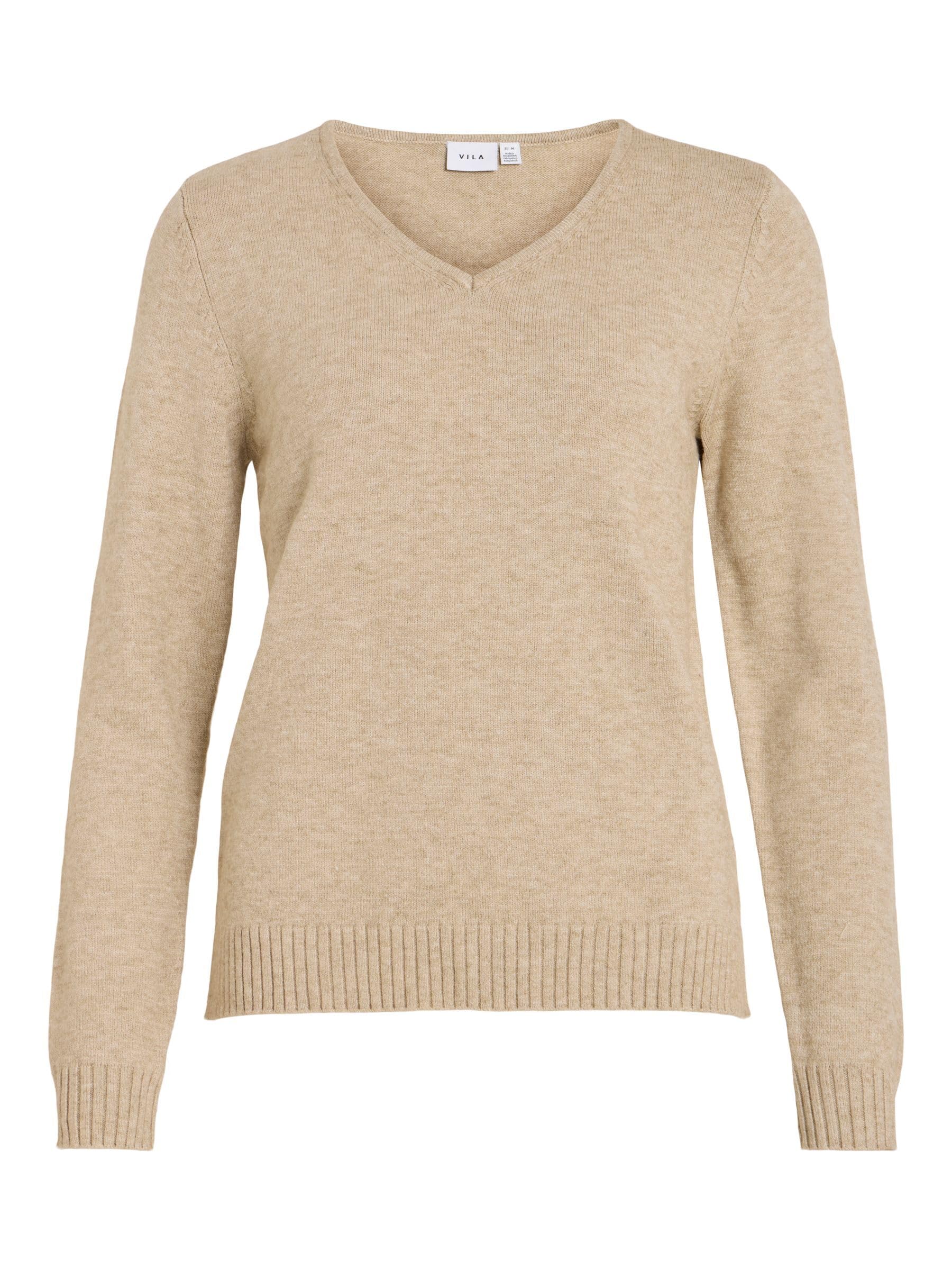 Vila Fine Knit Jumper With V-Neck Women's Natural Large