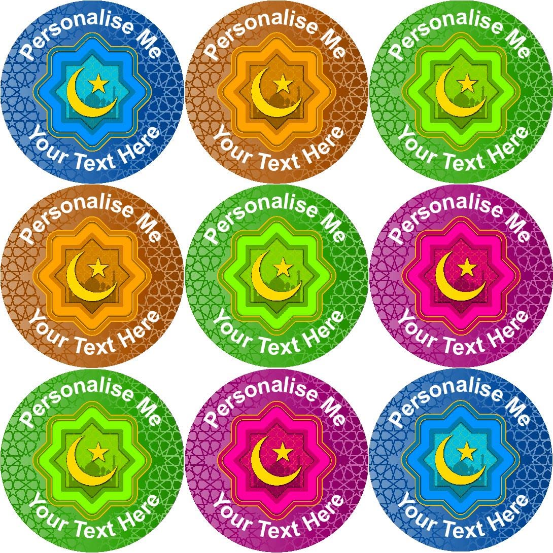 144 Personalised Islamic Crescent Star 30 mm Reward Stickers for School Teachers, Parents and Nursery