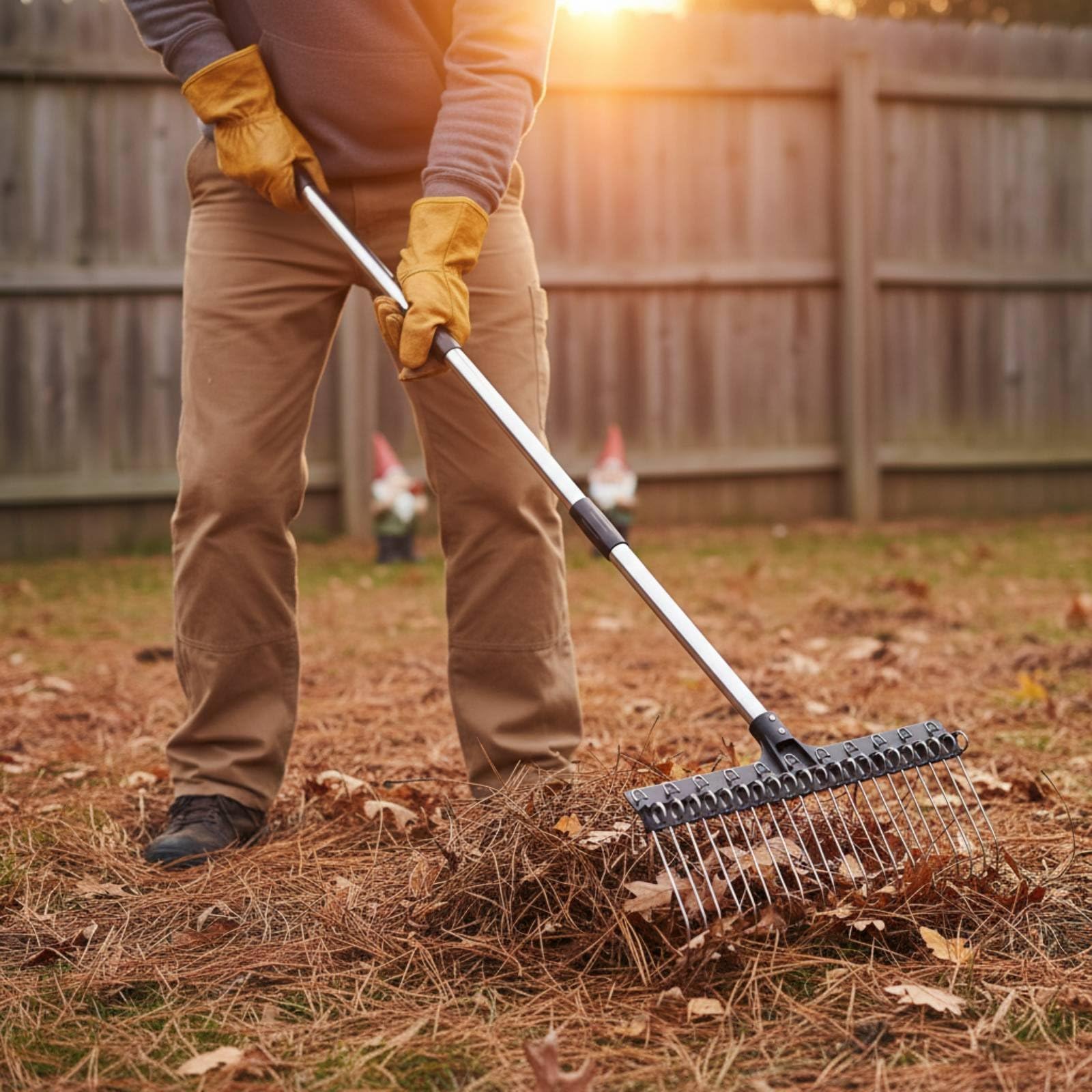 Laubrechen Gartenrechen Rasenrechen Metallrechen mit 22 Drahtzinken Und Anpassbarem Teleskopstiel Widerstandsfähig Gegen Rost für Laub Grasschnitt Bodenplanieren Im Garten