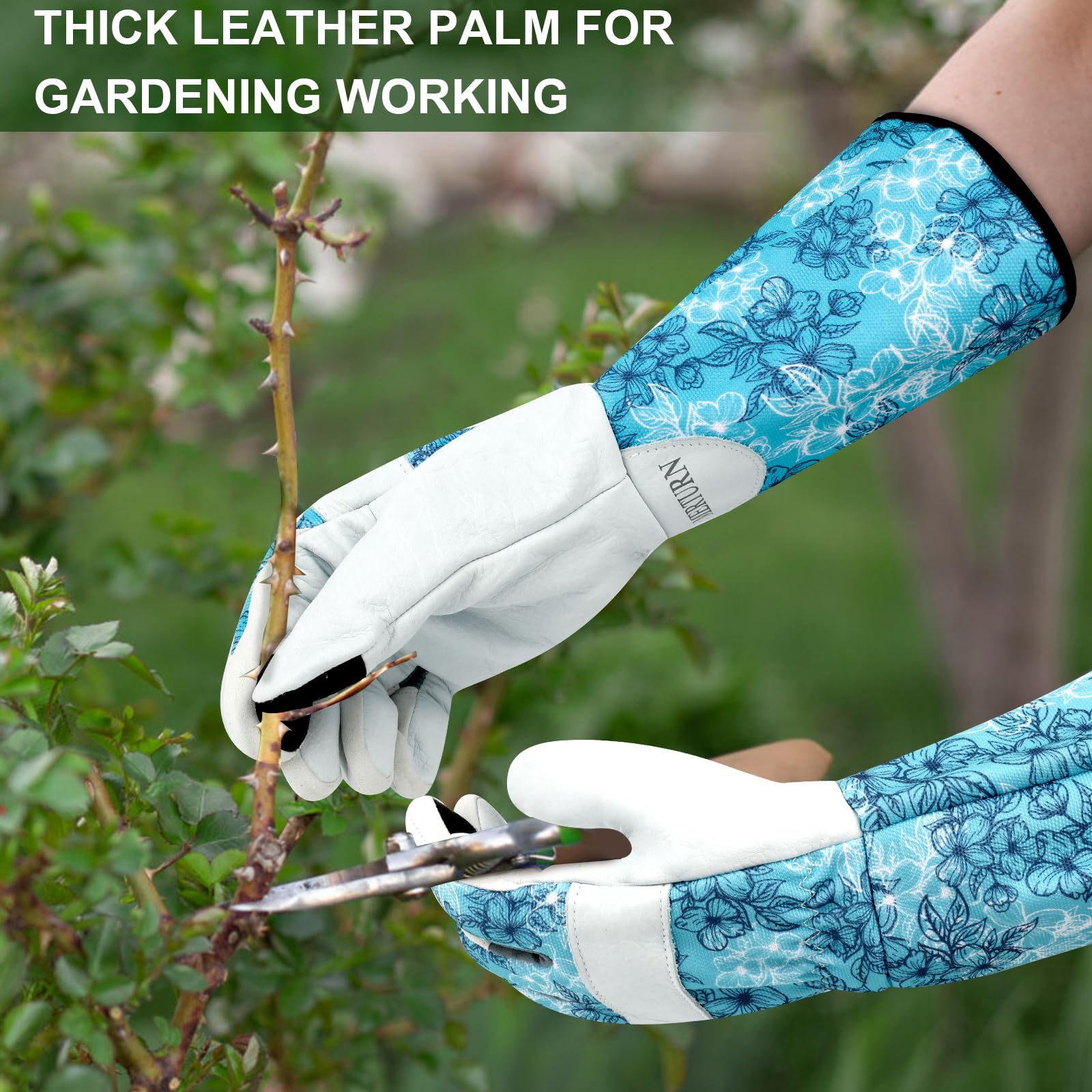 Gants de jardinage longs en cuir pour femme - Résistant aux épines - Design écran tactile - Gants de jardin pour le travail de la cour