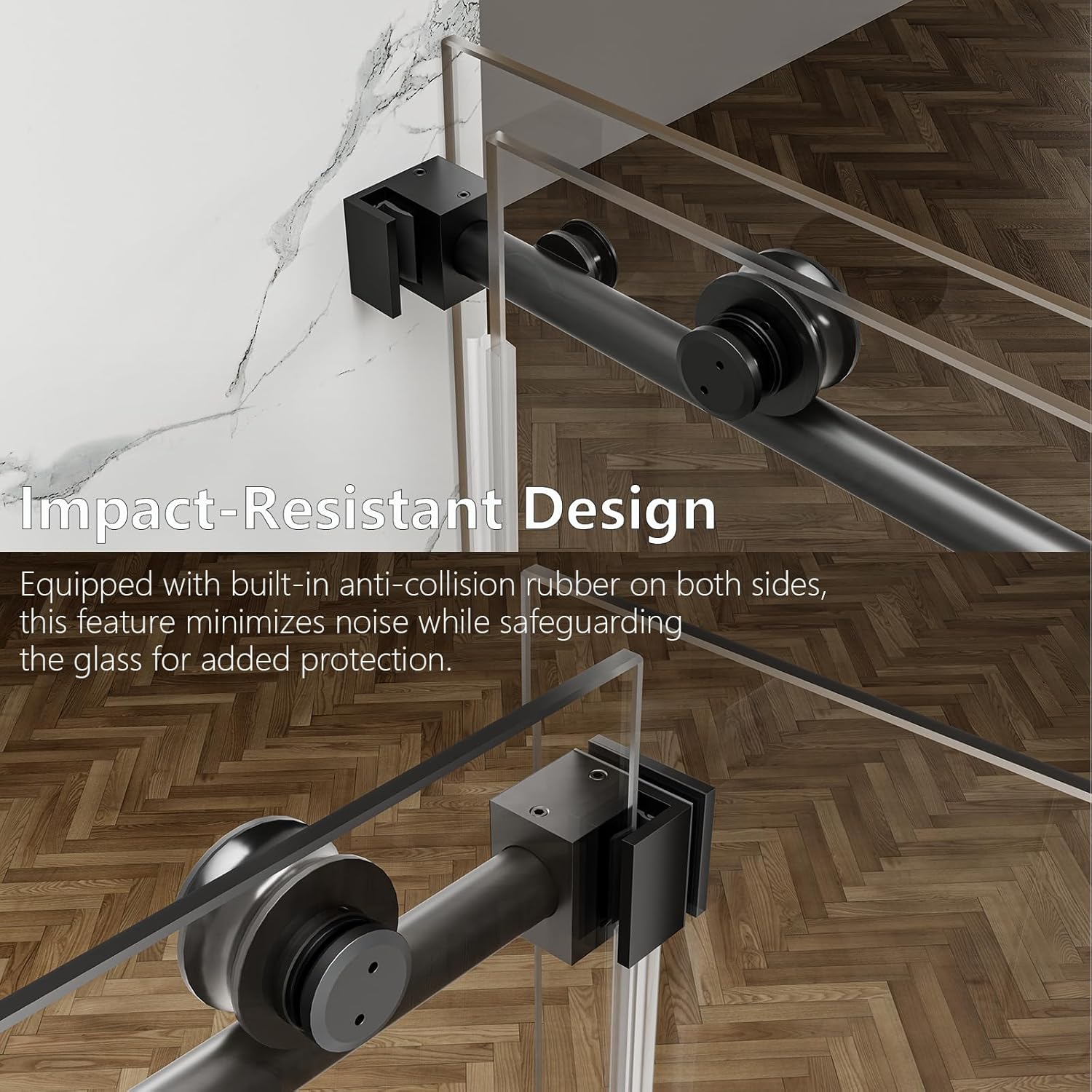 56~60x76 in Frameless Sliding Shower Door with 32x76 in Side Panel, Nano Glass, 304 Stainless Steel in Matte Black, L-Shape Design, O Handle, Reversible Install