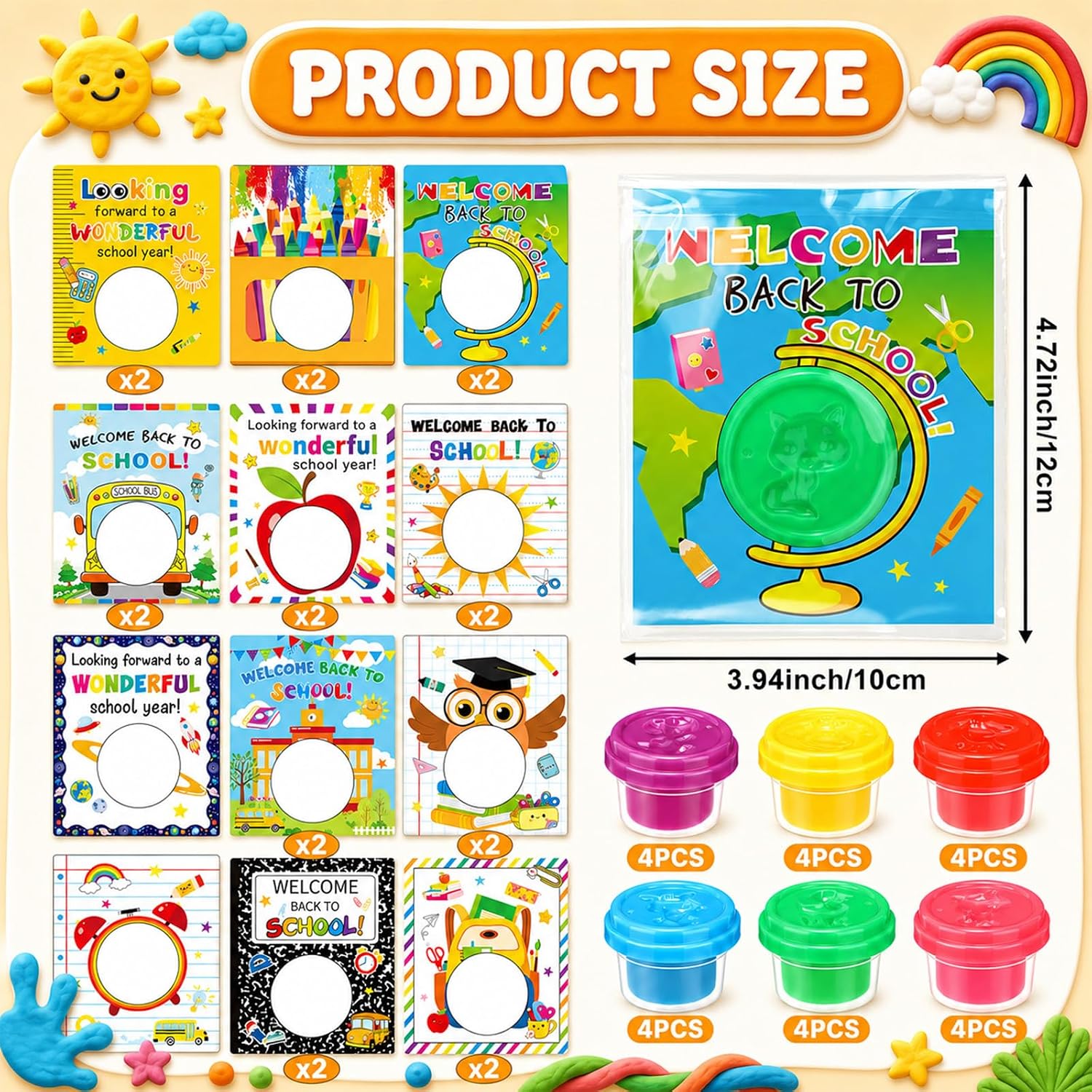 Sotiff 24 Set Back to School Clay Gift Set for Kids First Day of School Party Favors Modeling Clay Non-drying Clays with Greeting Cards for Schools Welcome Student Reward Classroom Prize