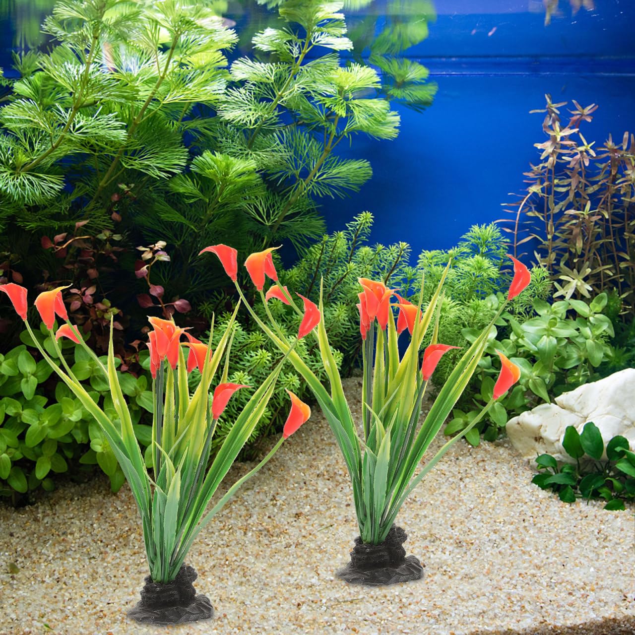 VANZACK Lot de 2 plantes en soie pour décoration d'aquarium - Fausse plante compacte - Accessoire de bureau - Coupe froide - Plastique