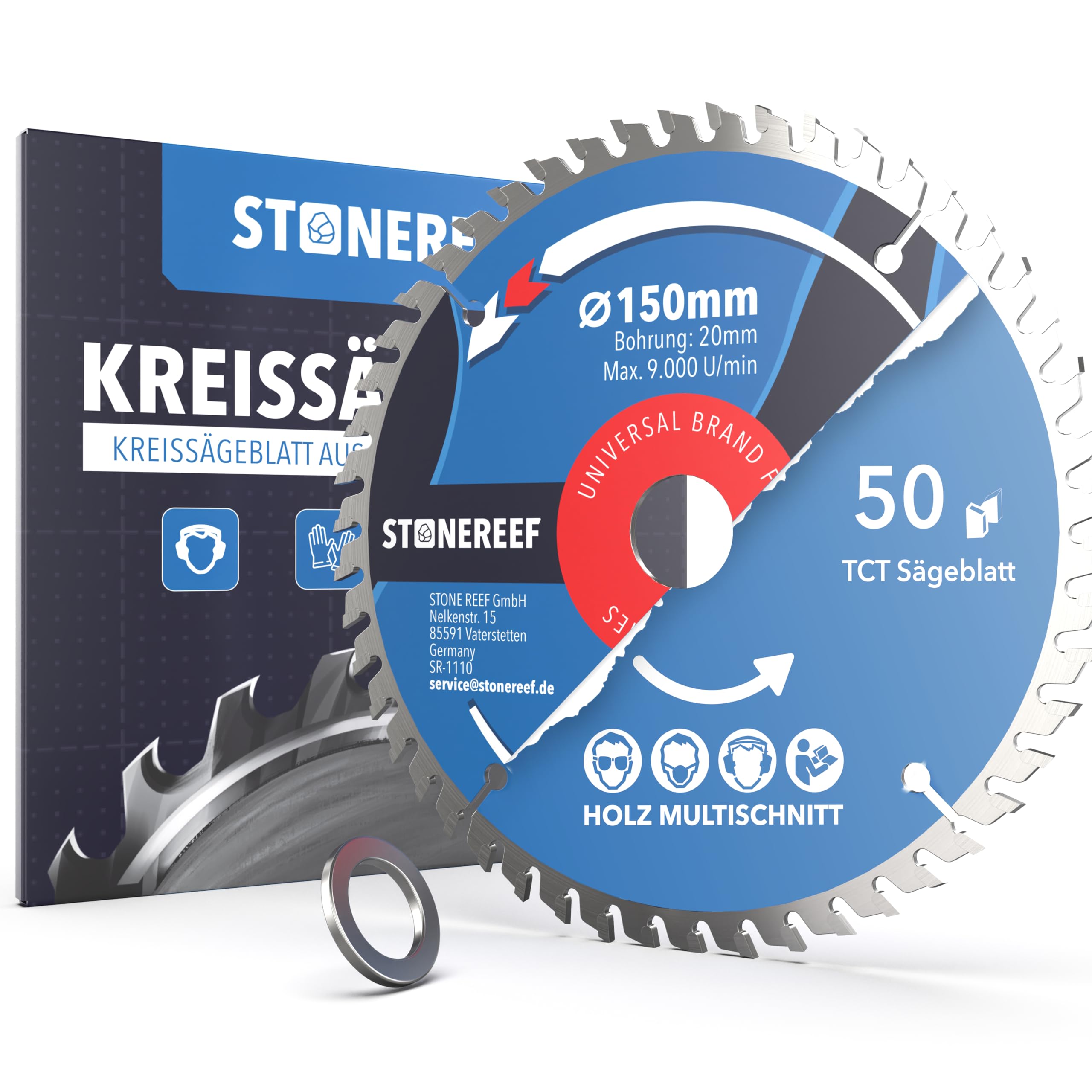 Sägeblatt 150x20 - Kreissägeblatt [inkl. Adapter auf Bohrung 20 &16mm], kompatibel mit Winkelschleifer von Bosch, Makita usw. - Sägeblatt Kreissäge Nagelfest - für Holz