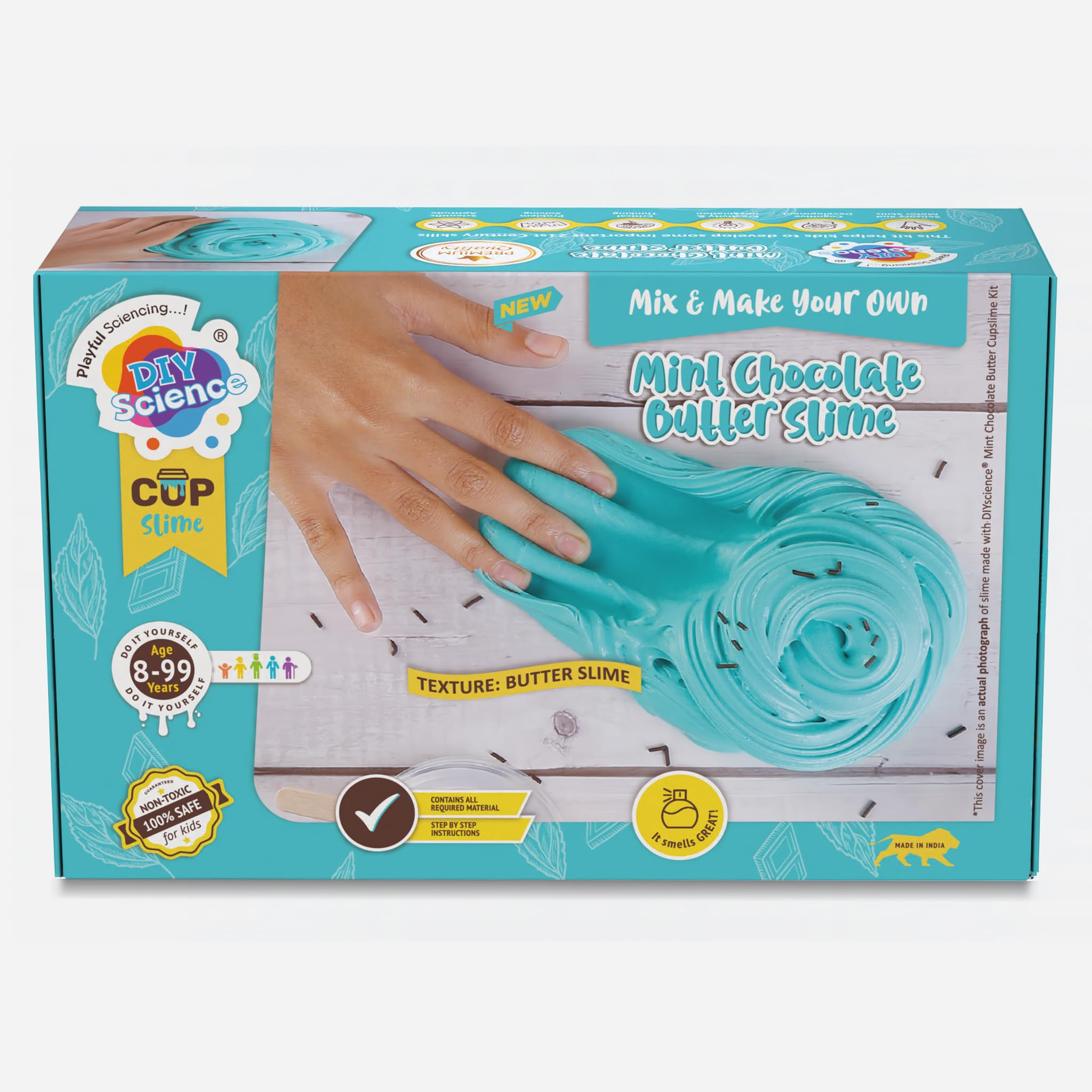 DIYScience® Mint Chocolate Butter Slime Kit, 8+ Years, Make Fluffy & Stretchy Butter Slime, Scented Slime Glue, Activator Gel, Ultralight Foam Clay, Choco Sprinkles