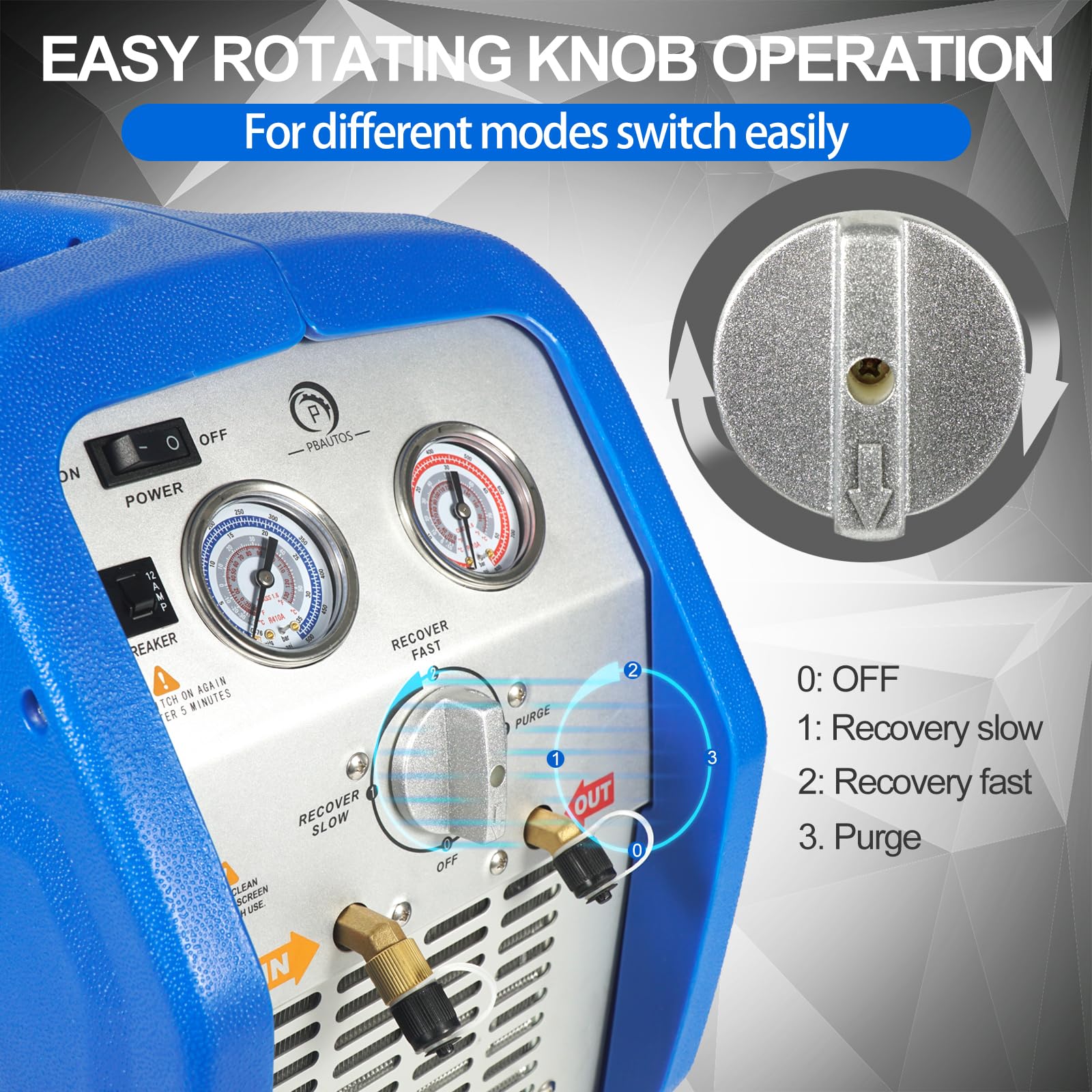 Máquina de recuperación de refrigerante de un solo cilindro de 3/4 HP, unidad de reciclaje de freón portátil de 110 V 60 Hz para refrigerante líquido y de vapor, para sistema de aire