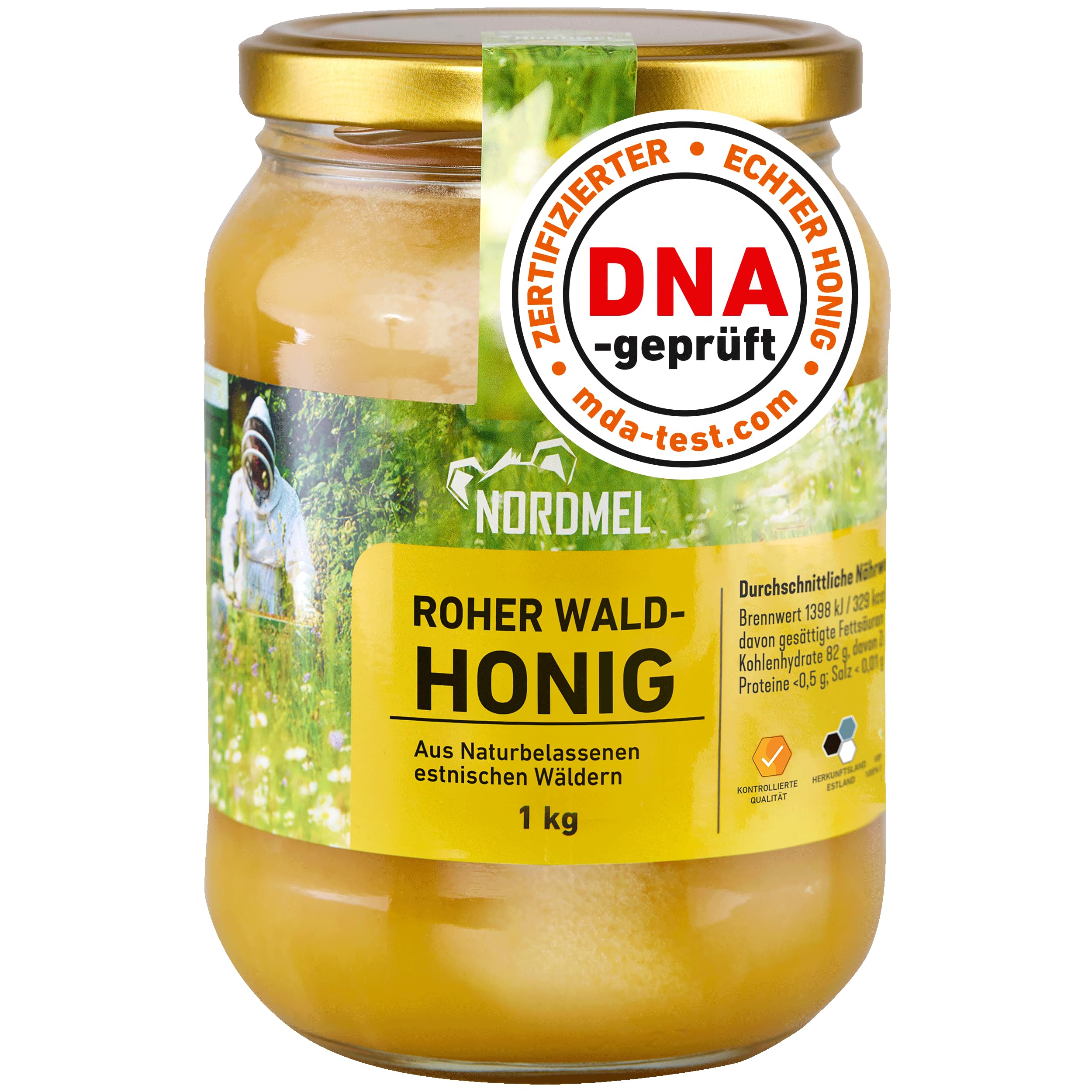 Reiner, wilder, natürlicher, roher Honig, 1 kg, ungefiltert, natürlicher Honig aus dem Ostseewald in Estland, nachhaltig geerntet mit 100% grüner Energie