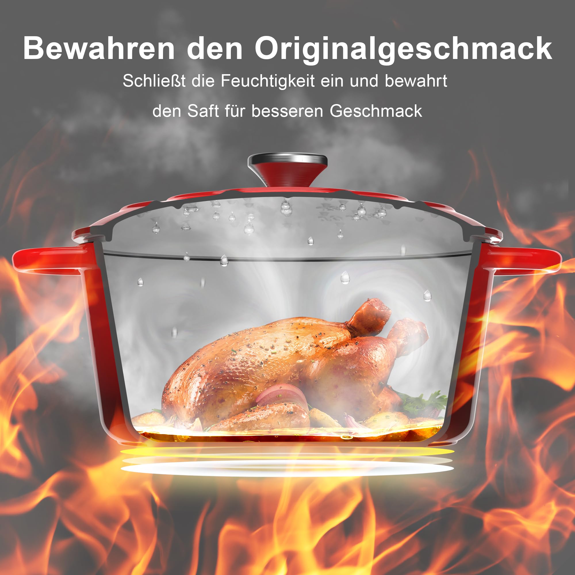 Gusseisen Topf Brotbackform, 26cm 5L Topbooc Dutch Oven Brot Backen, Rot | Backofen, Gasherd, Induktionsherd, Emaille Schmortopf Gusseisenpfanne mit Deckel, Gusseisentopf Bräter Brotbacktopf